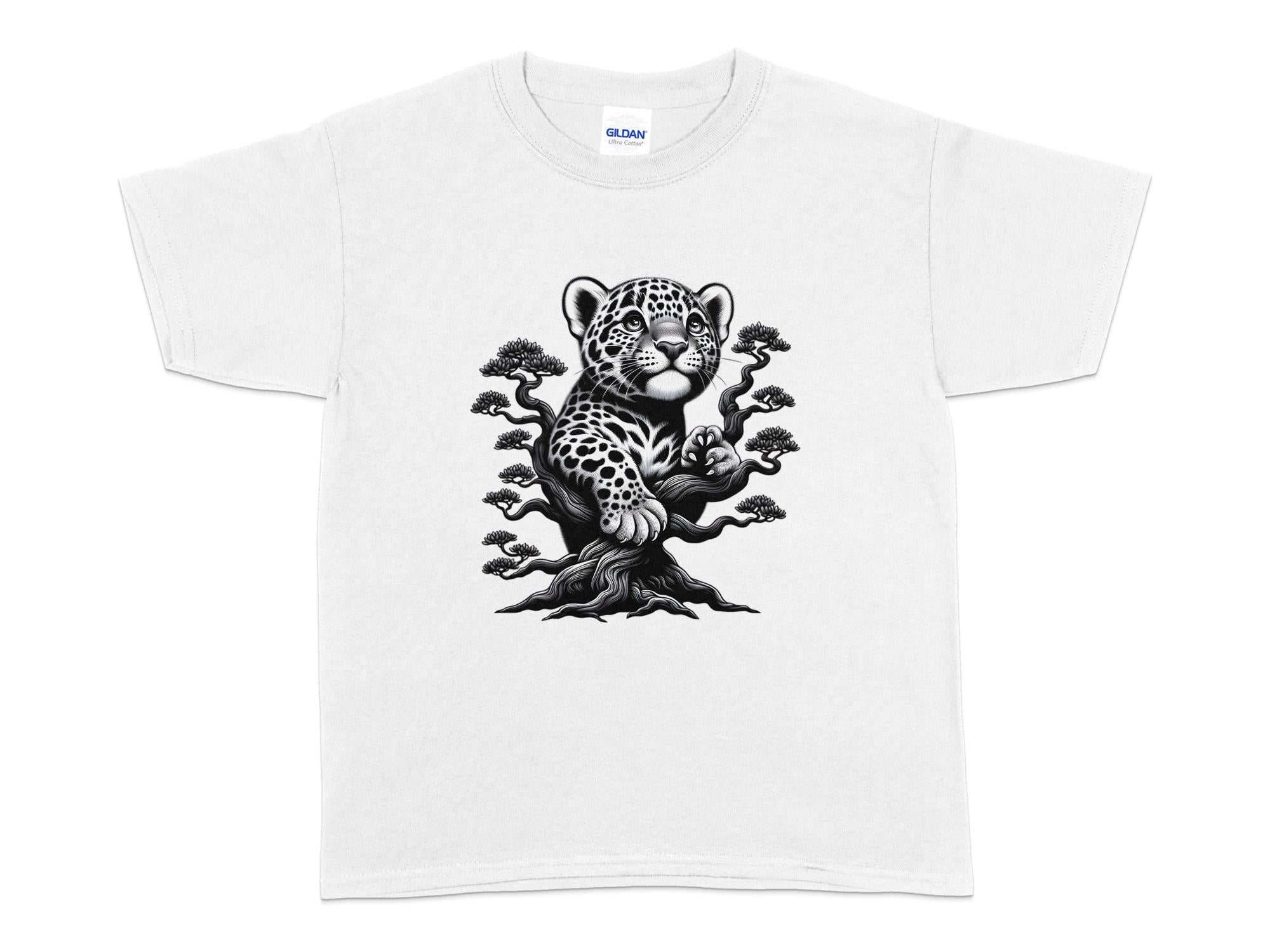 Leopard Bonsai - Coloured Gildan Kids T-Shirt Realistic Animal Talisman Unisex Cute Tee Graphic Design