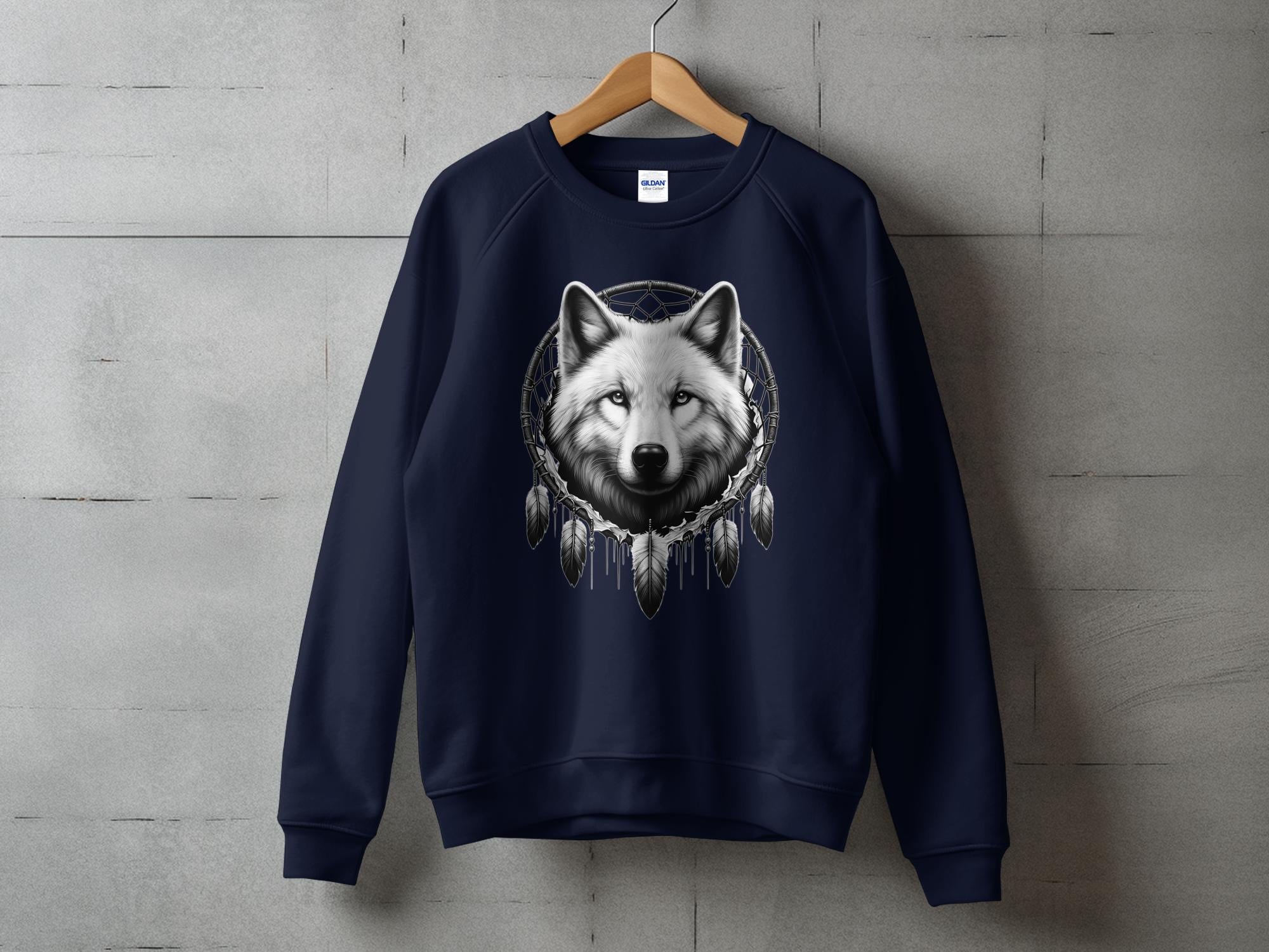 Dreamcatcher Wolf - Coloured Gildan Sweatshirt Realistic Native American Talisman Unisex Mythology Tee Graphic Design