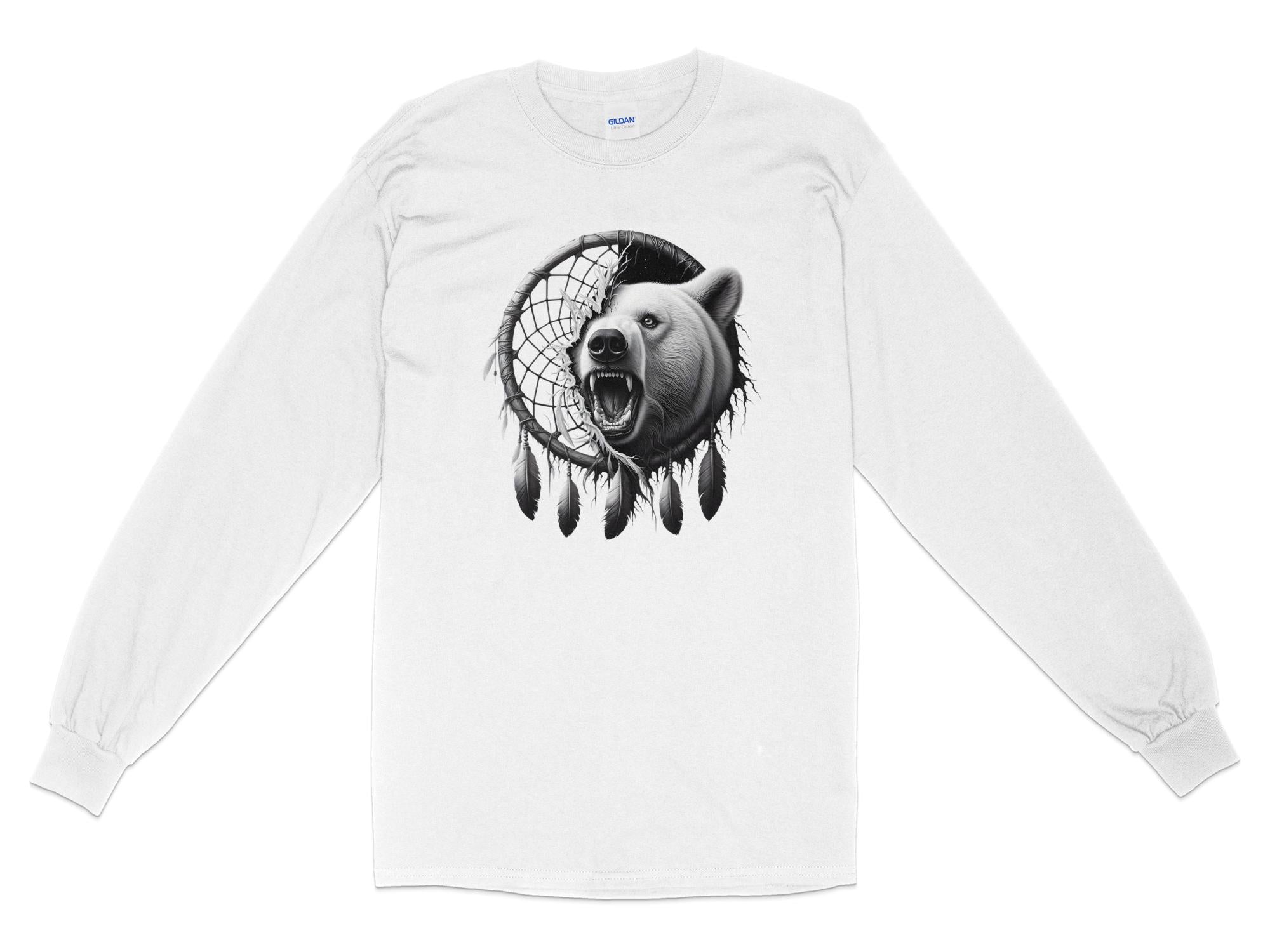 Dreamcatcher Bear - Coloured Gildan Long Sleeve Realistic Native American Talisman Unisex Mythology Tee Graphic Design