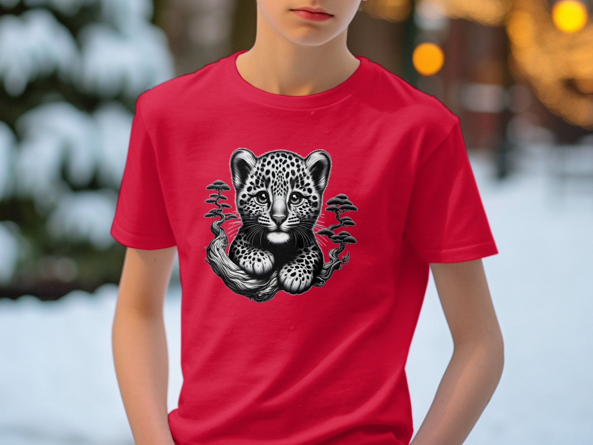 Leopard Bonsai - Coloured Gildan Kids T-Shirt Realistic Animal Talisman Unisex Cute Tee Graphic Design