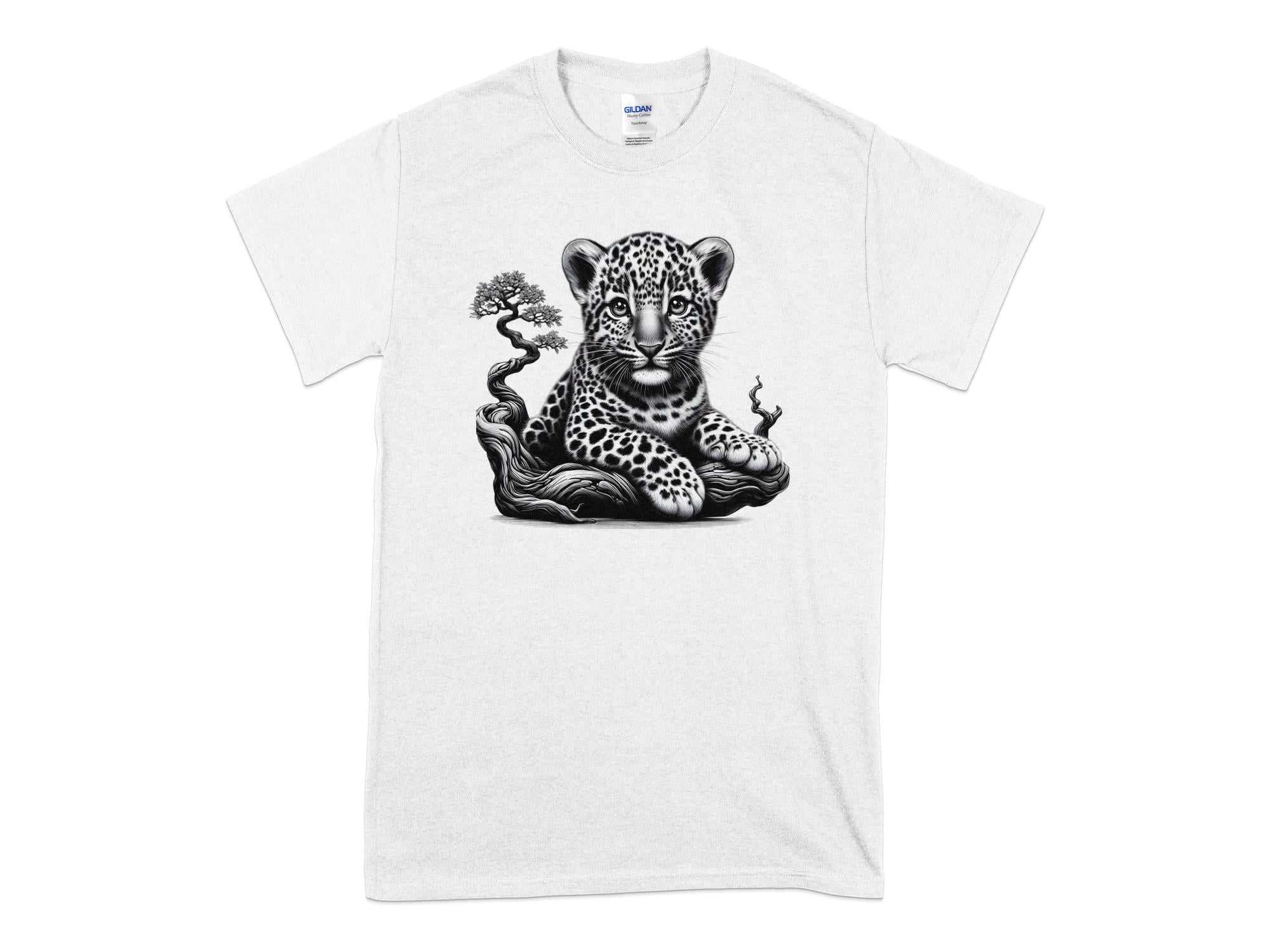 Leopard Bonsai - Coloured Gildan T-Shirt Realistic Animal Talisman Unisex Cute Tee Graphic Design