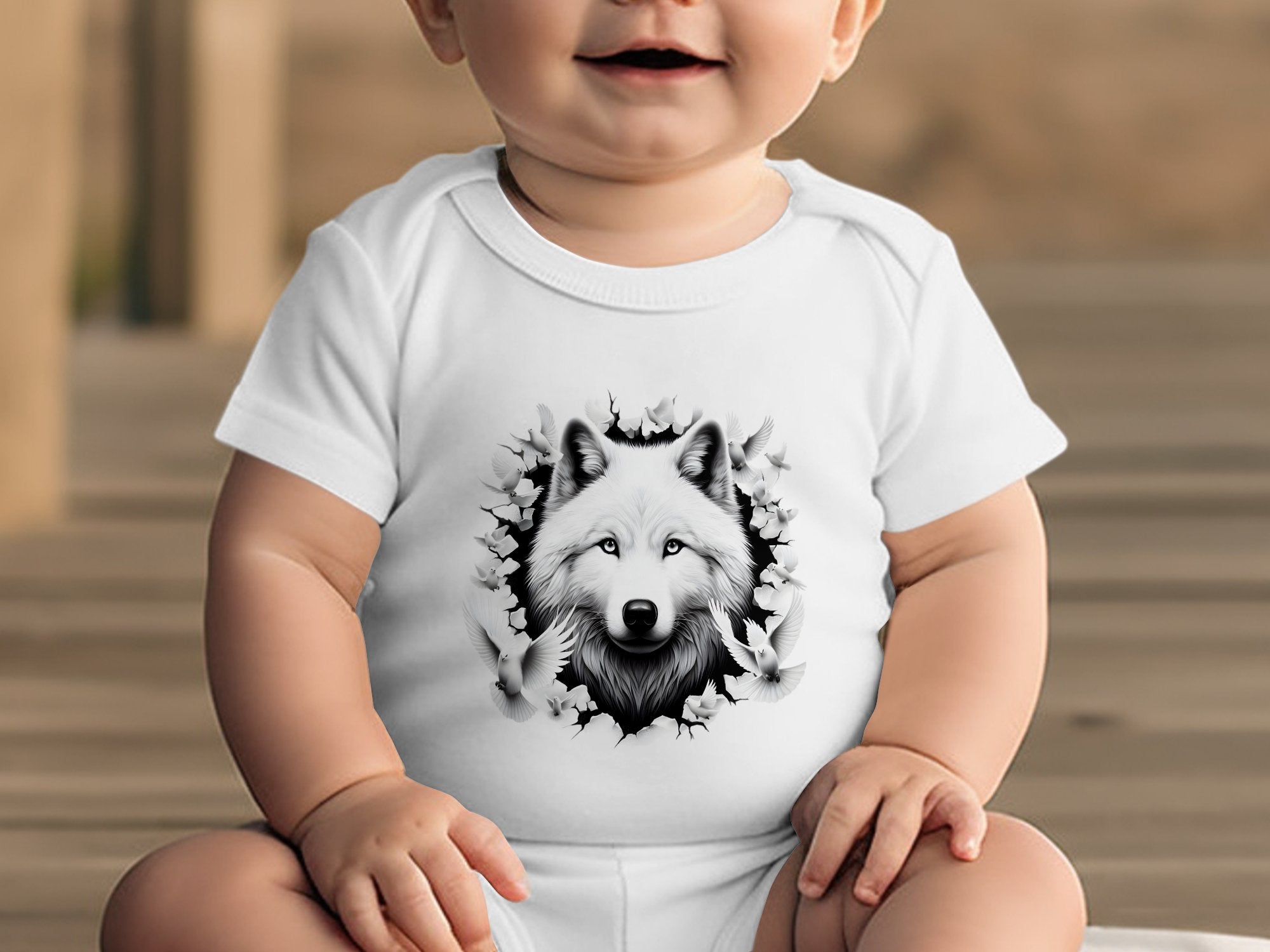 Wolf x Doves - Coloured Toddler Bodysuit Realistic Animal Talisman Unisex Tee Graphic Design