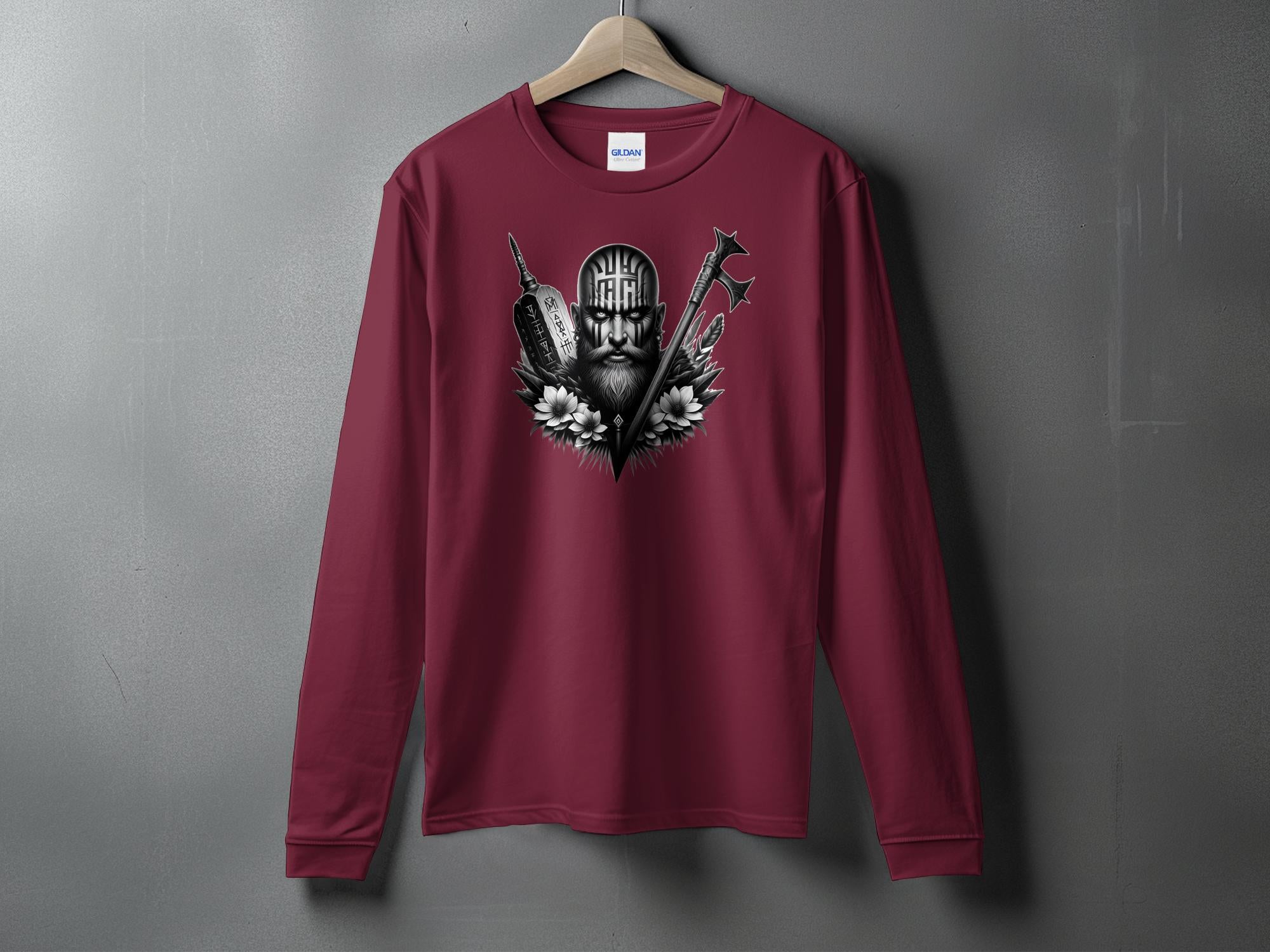 Viking Vigor - Coloured Gildan Long Sleeve Realistic Norse Talisman Men Women Unisex Valhalla Tee Graphic Design