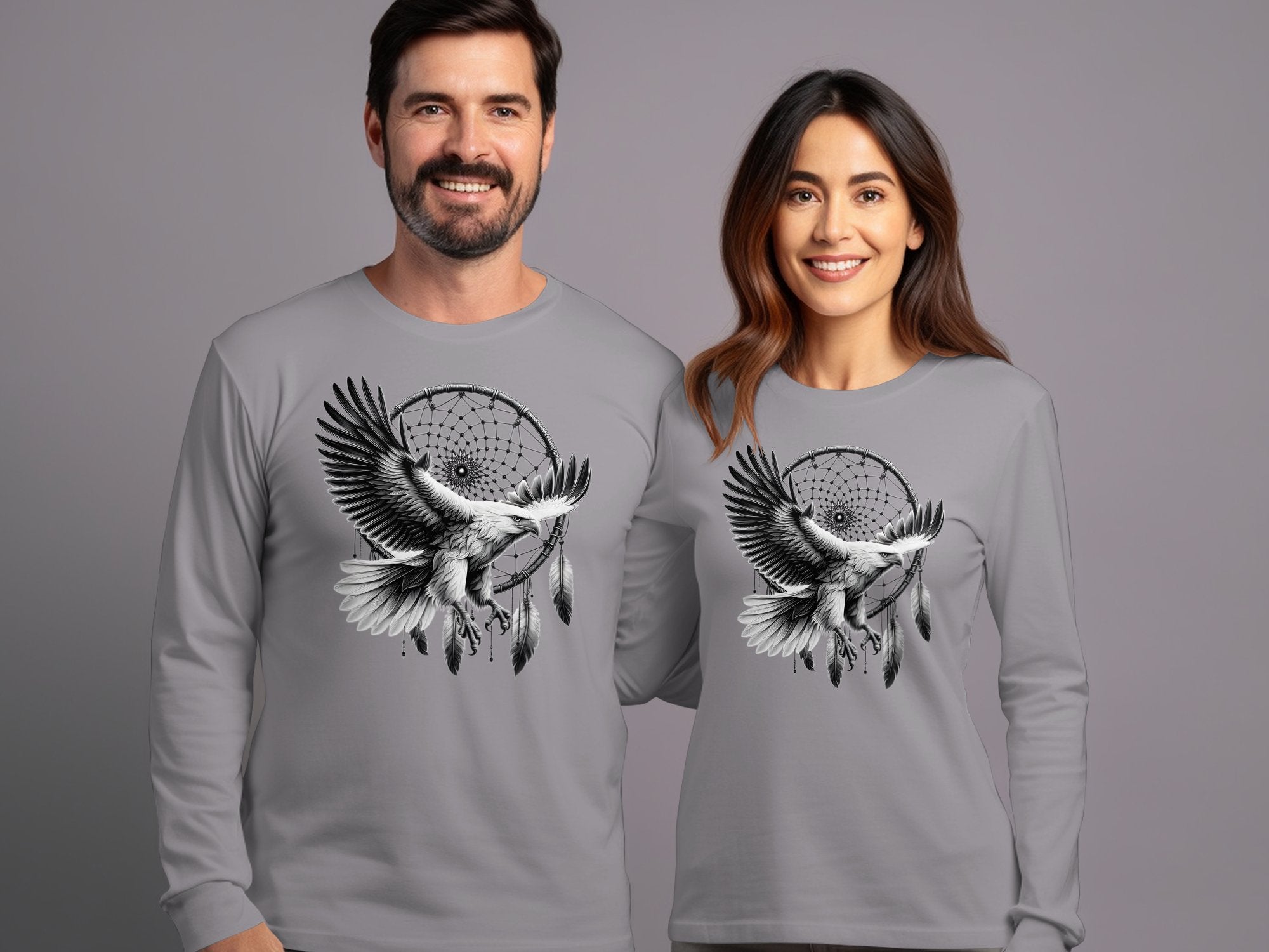 Dreamcatcher Eagle - Coloured Gildan Long Sleeve Realistic Native American Talisman Unisex Mythology Tee Graphic Design