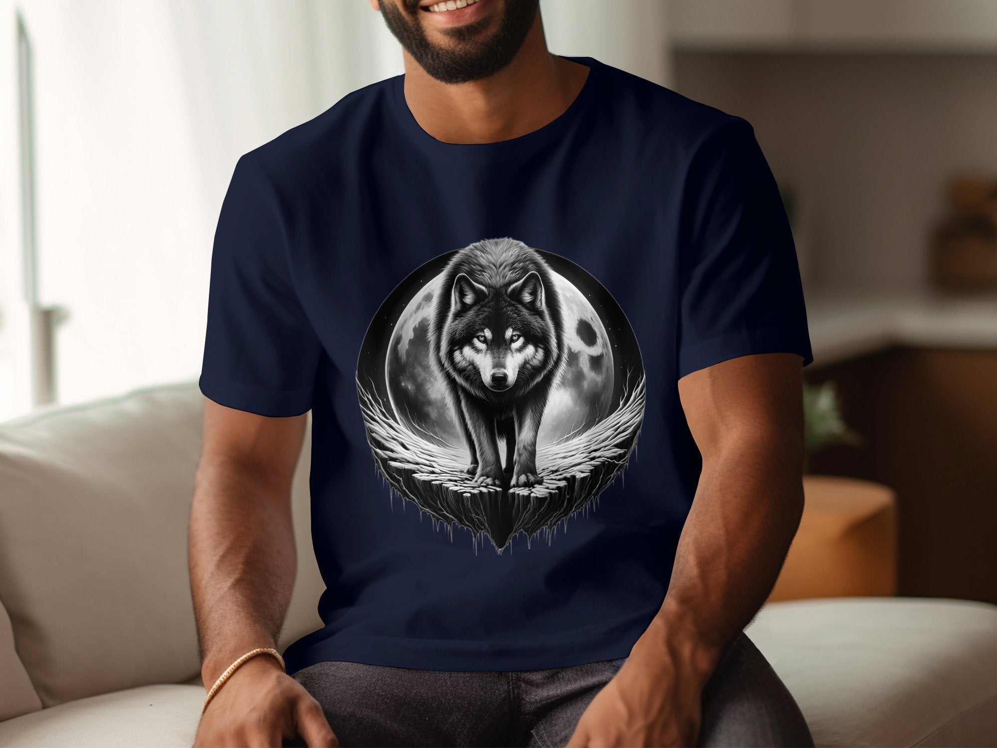 Moon Wolf - Coloured Gildan T-Shirt Realistic Animal Talisman Unisex Mythology Tee Graphic Design