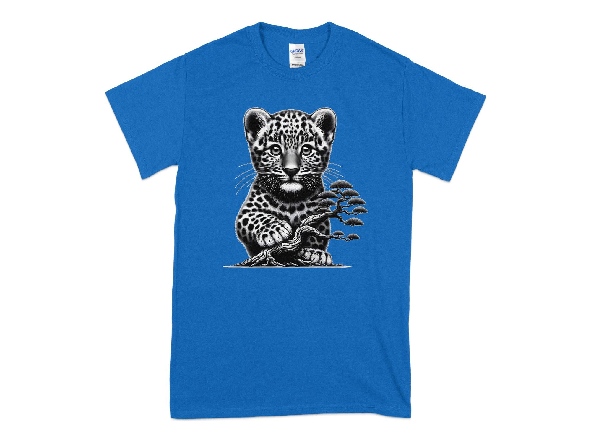 Leopard Bonsai - Coloured Gildan T-Shirt Realistic Animal Talisman Unisex Cute Tee Graphic Design