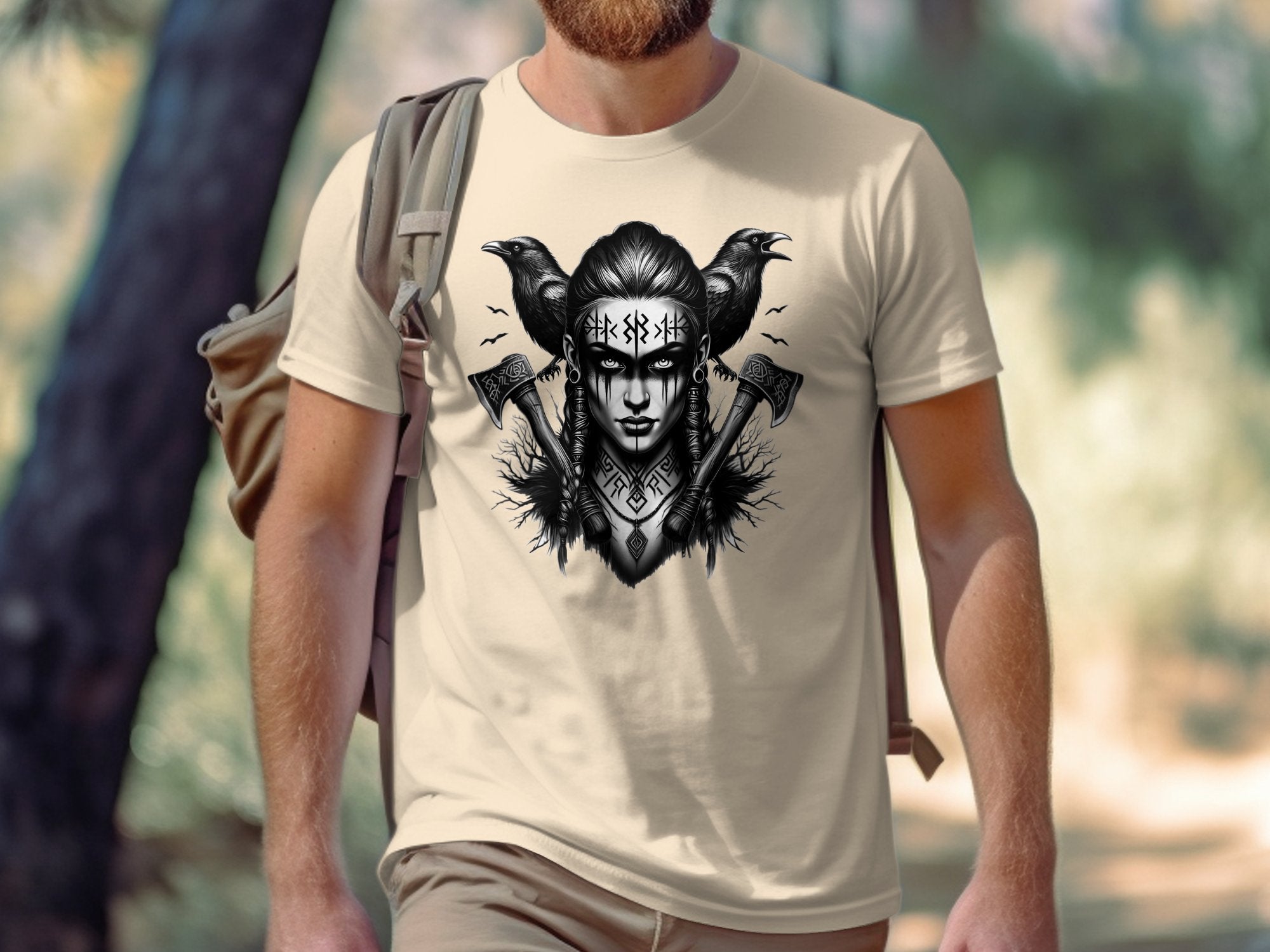 Viking Shield Maiden - Coloured Gildan T Shirt Realistic Norse Talisman Men Women Unisex Valhalla Tee Graphic Design