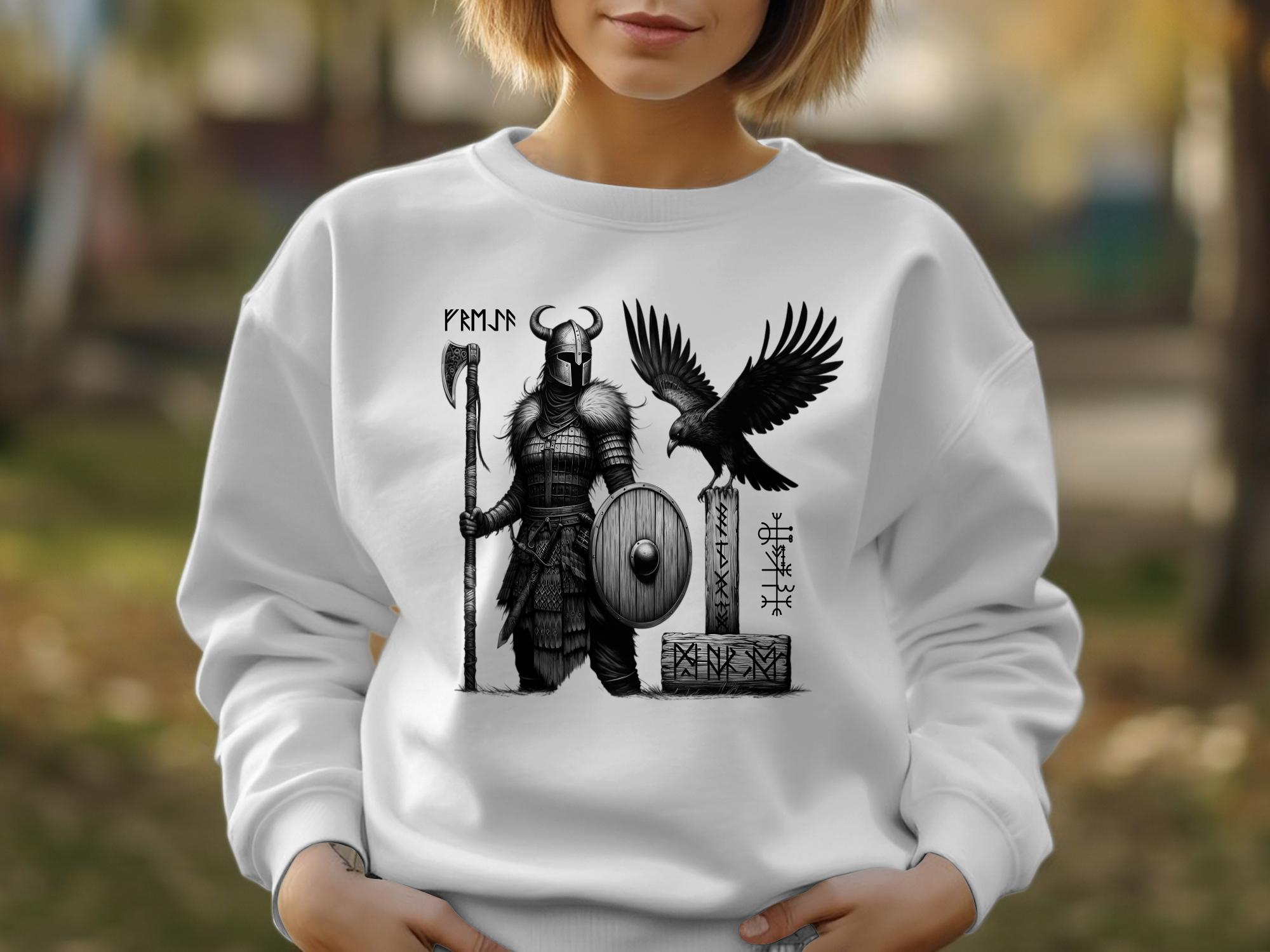 Viking Shield Maiden - Coloured Gildan Sweatshirt Realistic Norse Talisman Men Women Unisex Valhalla Tee Graphic Design