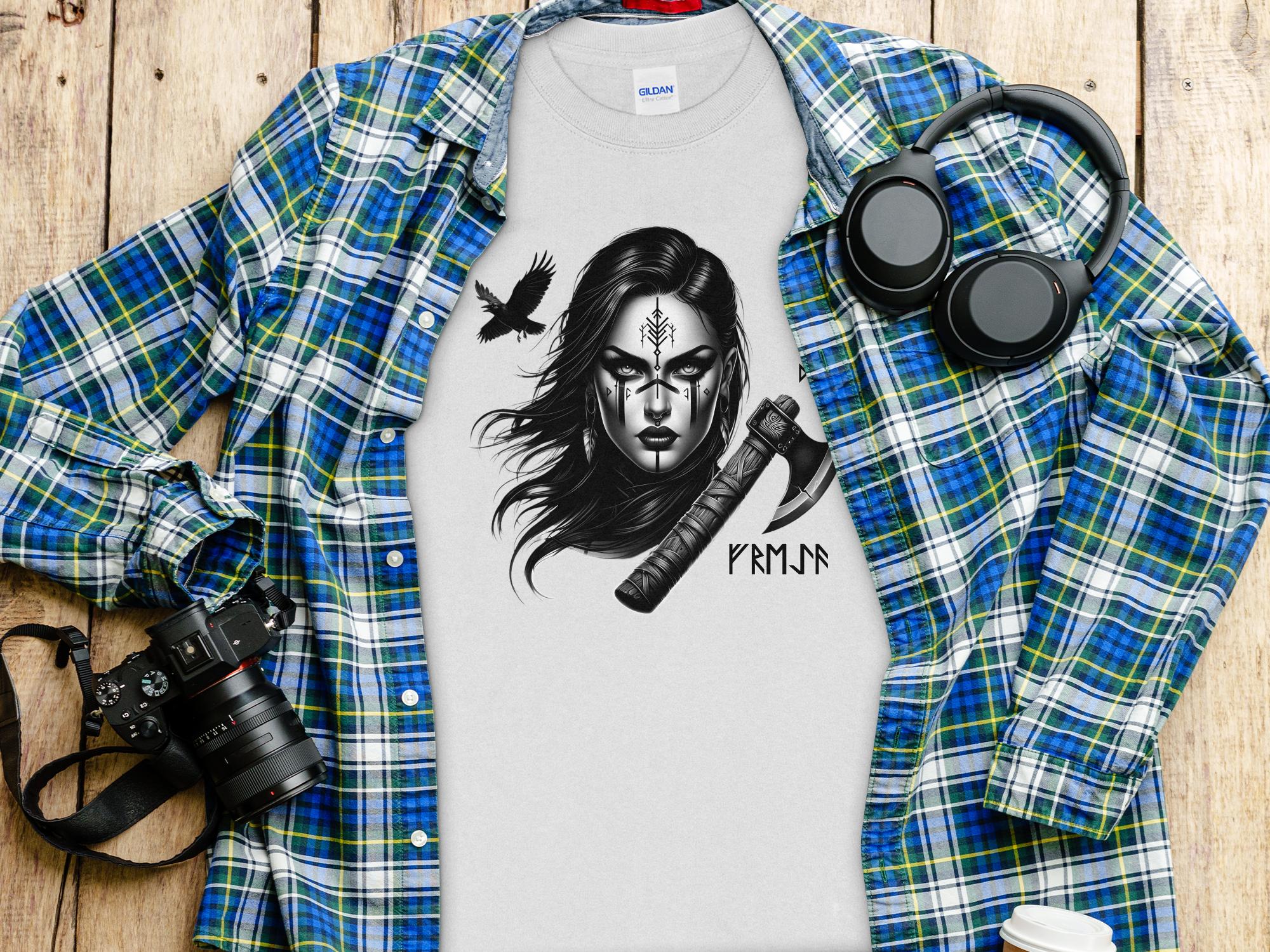 Viking Shield Maiden - Coloured Gildan Long Sleeve Realistic Norse Talisman Men Women Unisex Valhalla Tee Graphic Design