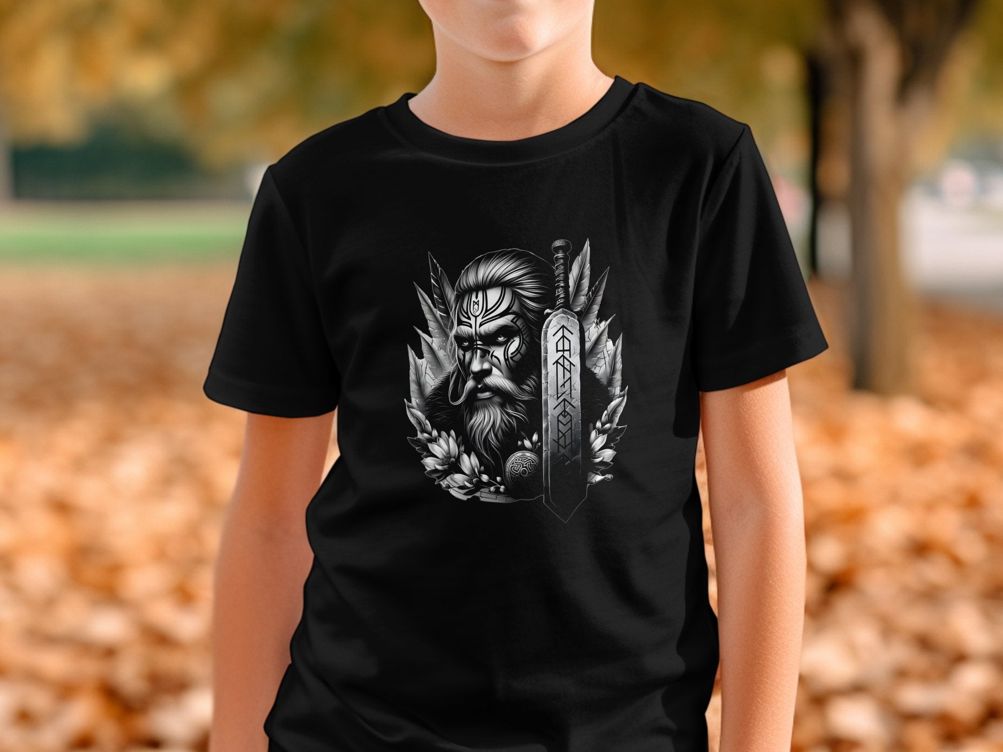 Viking Valiant - Coloured Gildan Kids T-Shirt Realistic Norse Talisman Unisex Valhalla Tee Graphic Design