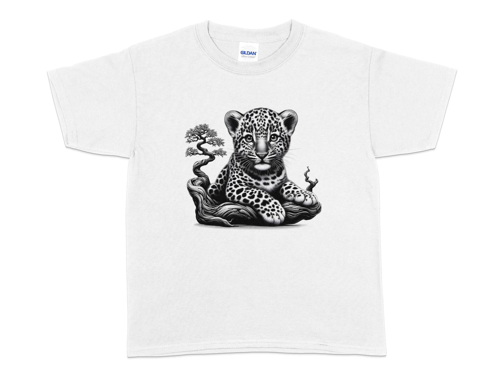 Leopard Bonsai - Coloured Gildan Kids T-Shirt Realistic Animal Talisman Unisex Cute Tee Graphic Design