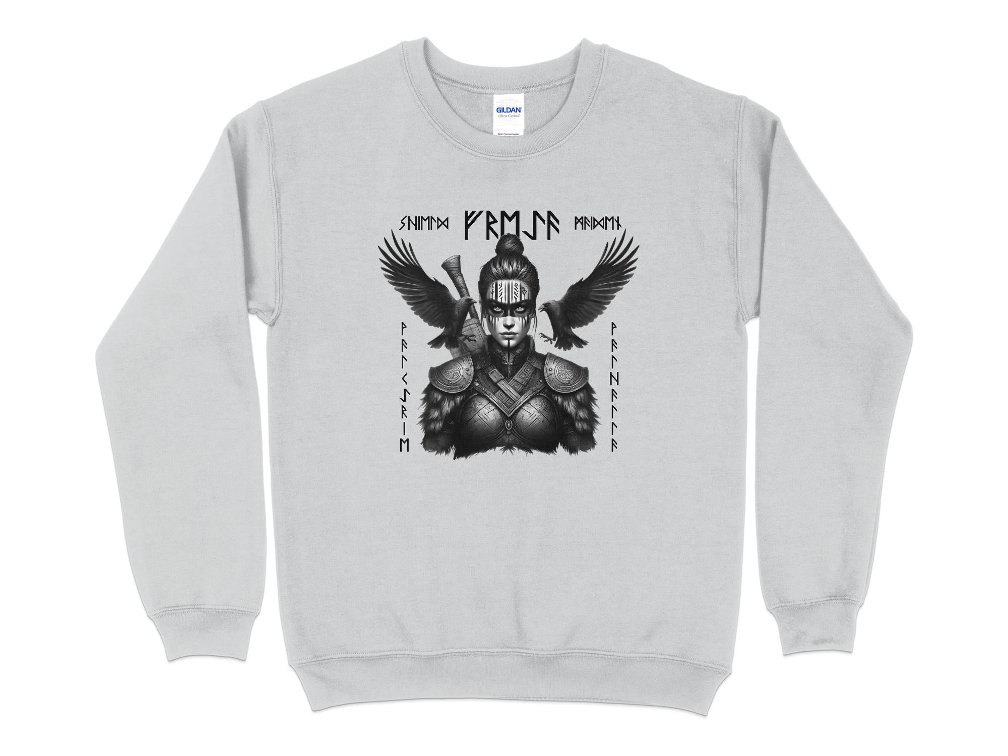 Viking Shield Maiden - Coloured Gildan Sweatshirt Realistic Norse Talisman Men Women Unisex Valhalla Tee Graphic Design