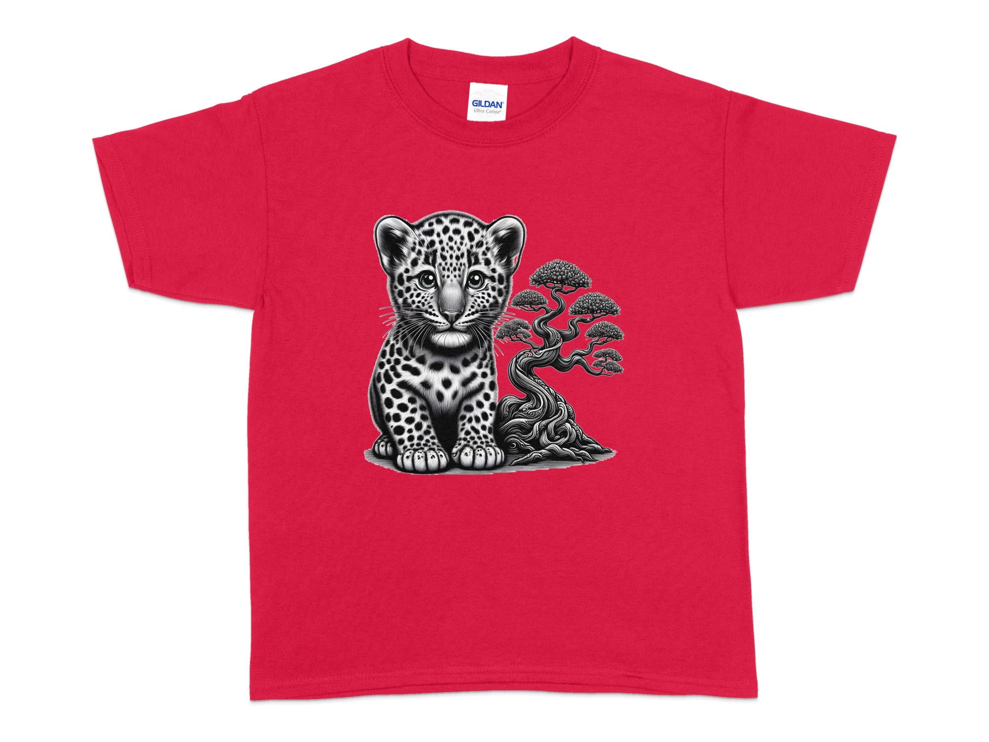 Leopard Bonsai - Coloured Gildan Kids T-Shirt Realistic Animal Talisman Unisex Cute Tee Graphic Design