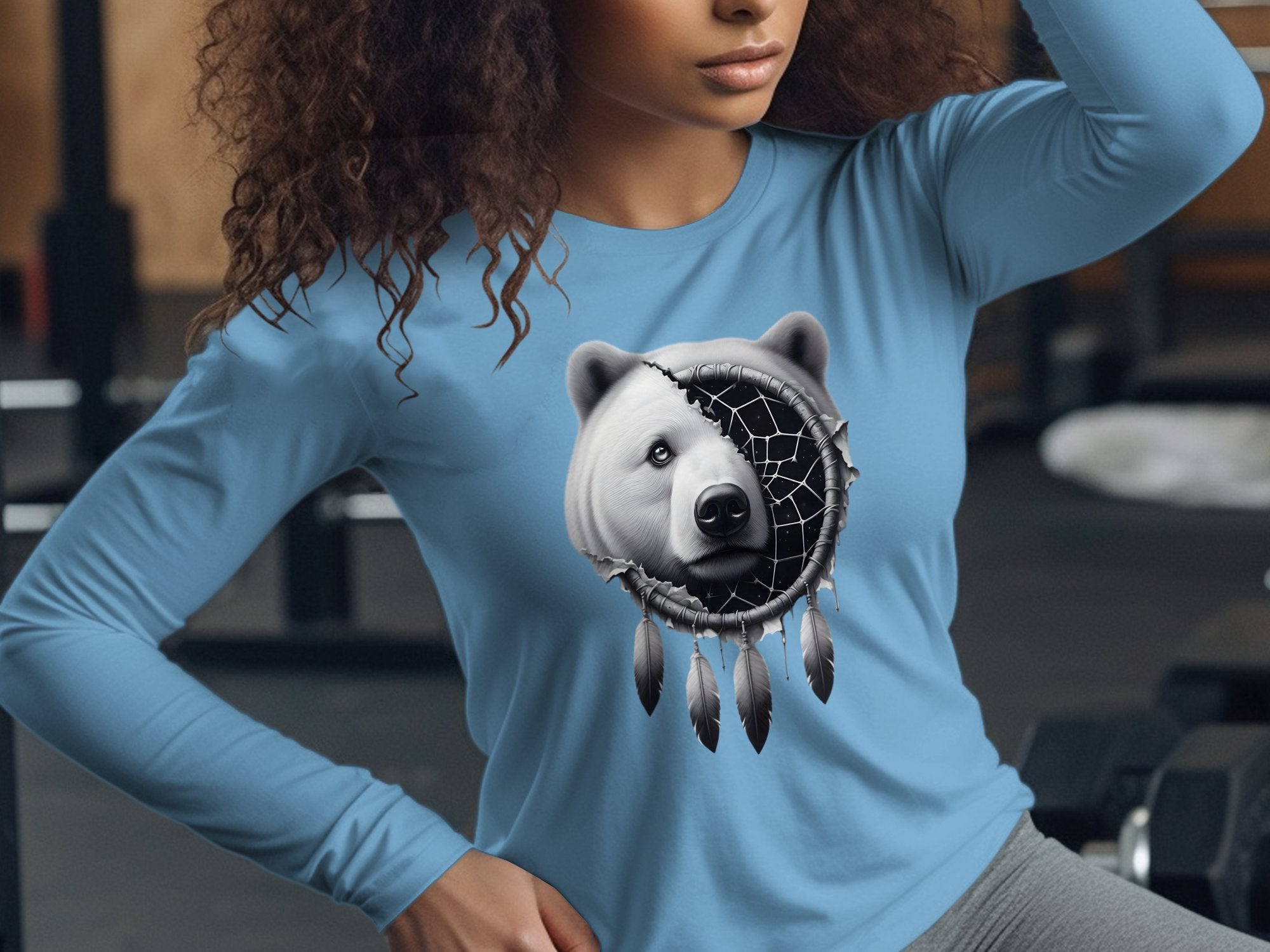 Dreamcatcher Bear - Coloured Gildan Long Sleeve Realistic Native American Talisman Unisex Mythology Tee Graphic Design