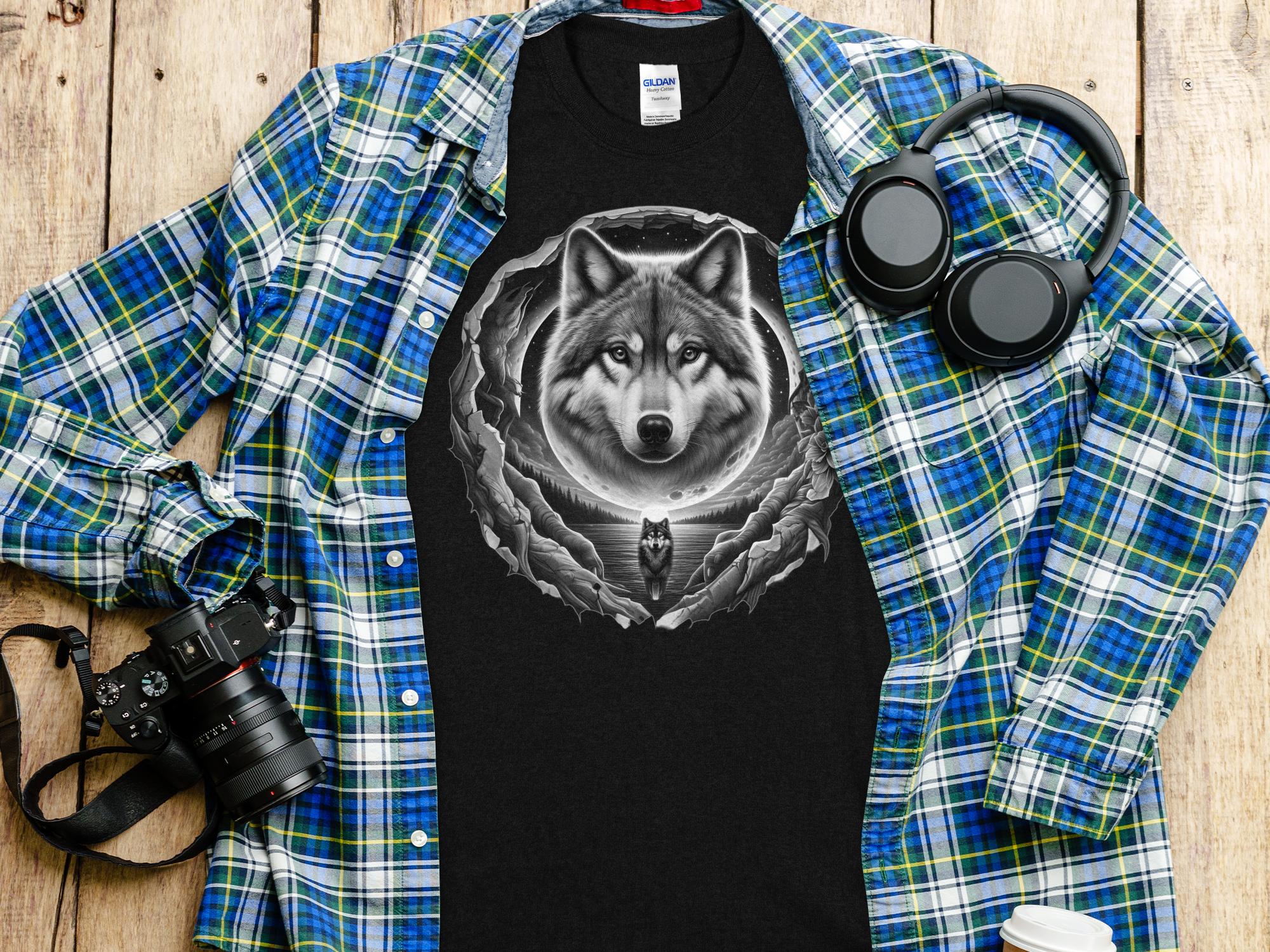 Moon Wolf - Coloured Gildan T-Shirt Realistic Animal Talisman Unisex Mythology Tee Graphic Design