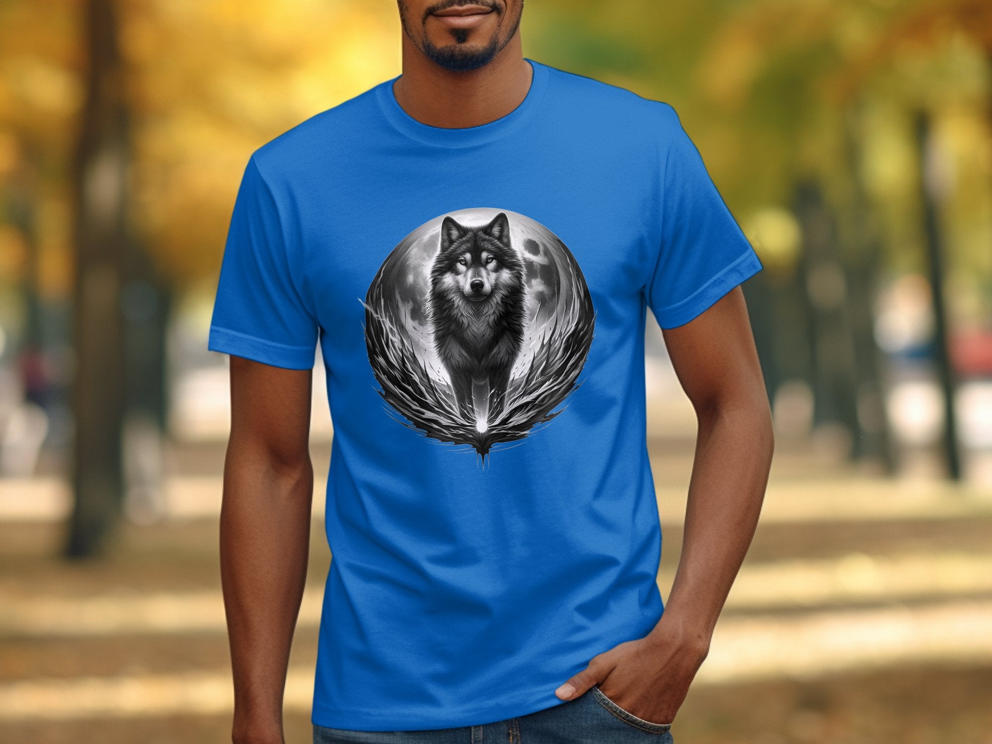 Moon Wolf - Coloured Gildan T-Shirt Realistic Animal Talisman Unisex Mythology Tee Graphic Design