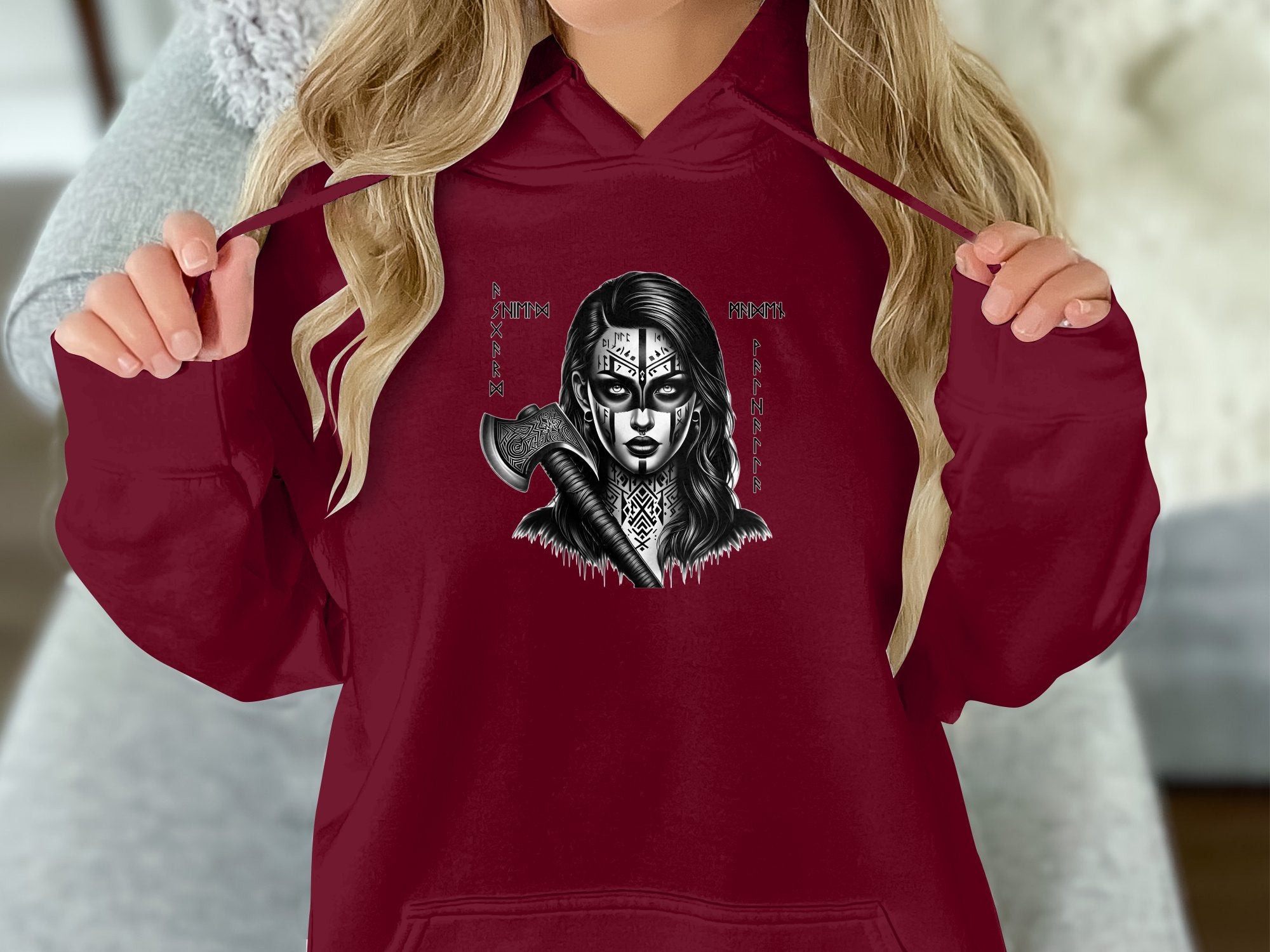 Viking Shield Maiden - Coloured Gildan Hoodie Realistic Norse Talisman Men Women Unisex Valhalla Tee Graphic Design