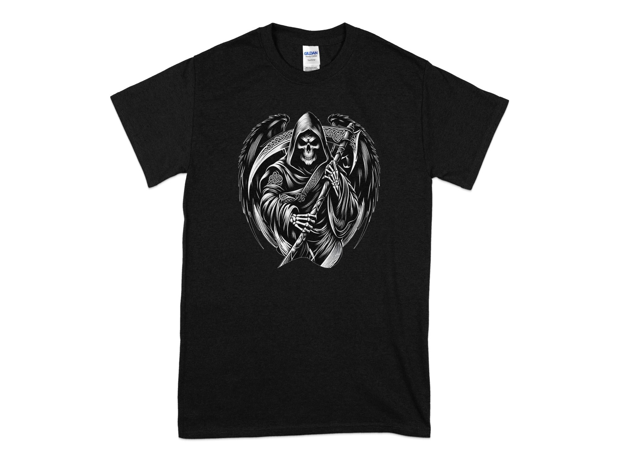 Grim Reaper - Black White Gildan T-Shirt Commemorative Talisman Unisex Tee Graphic Design