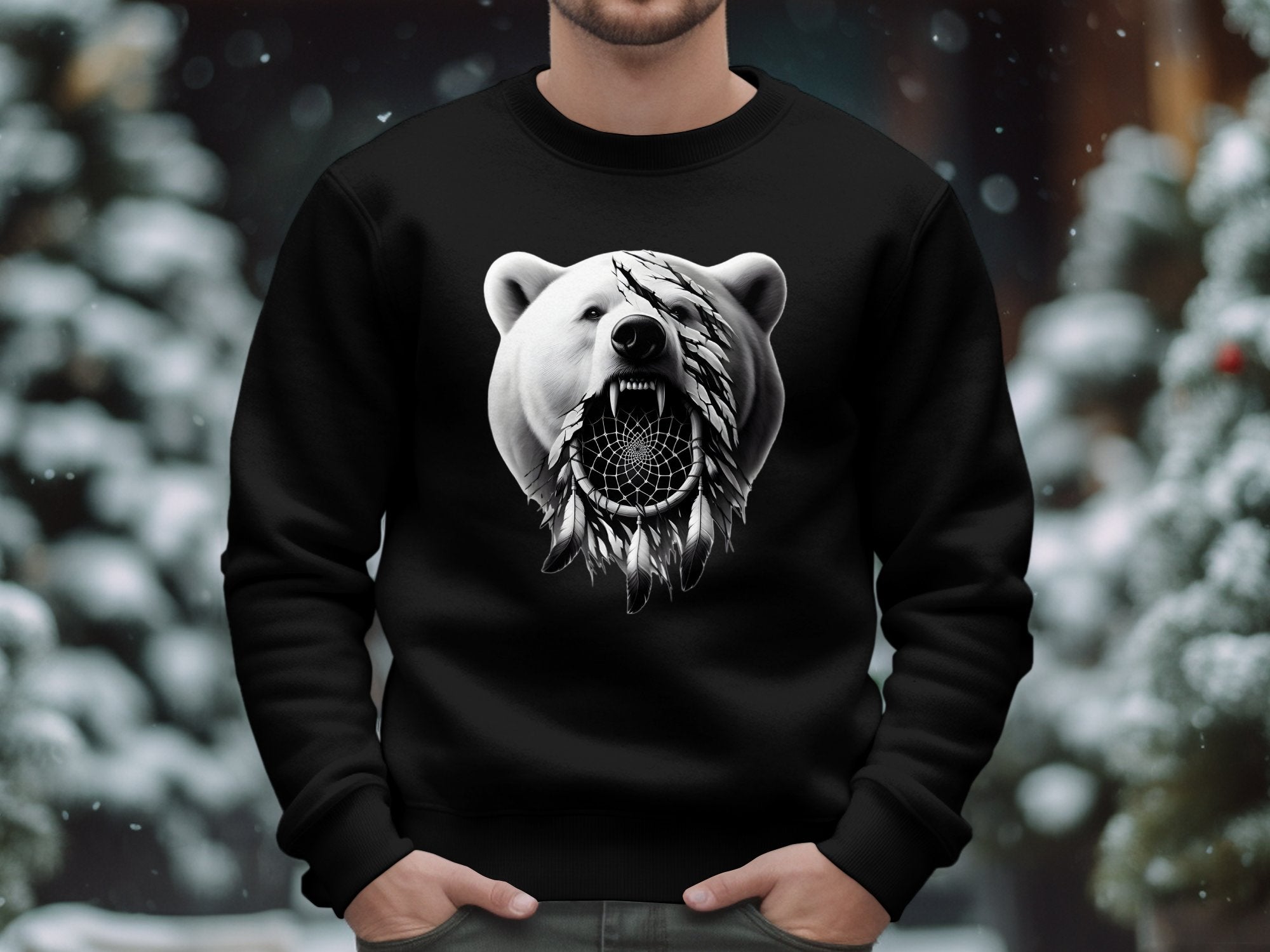 Dreamcatcher Bear - Coloured Gildan Sweatshirt Realistic Native American Talisman Unisex Mythology Tee Graphic Design