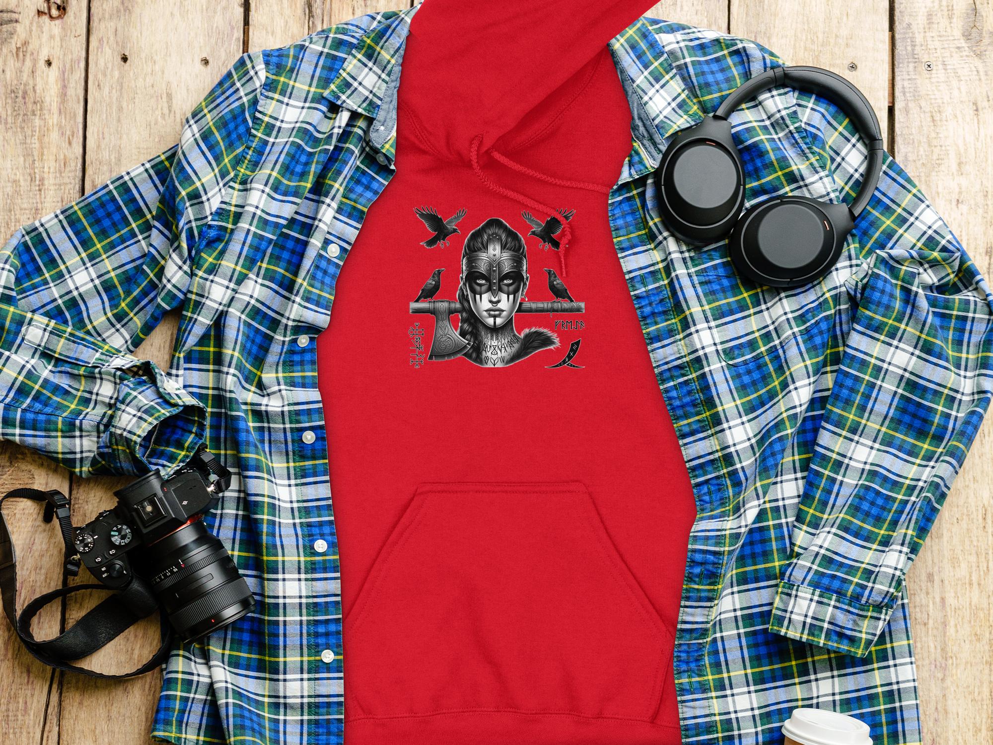 Viking Shield Maiden - Coloured Gildan Hoodie Realistic Norse Talisman Men Women Unisex Valhalla Tee Graphic Design