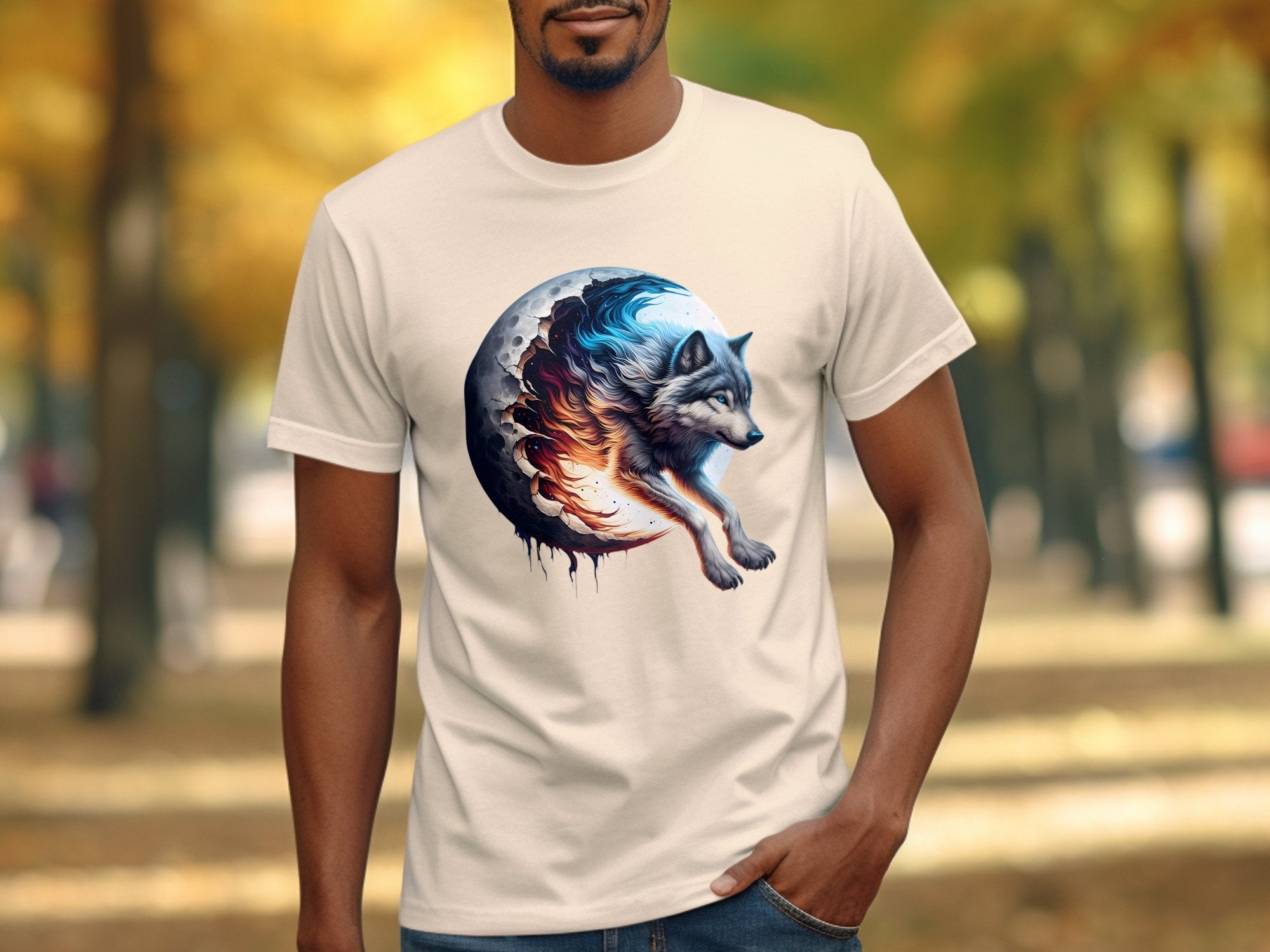 Moon Wolf - T-Shirt Realistic Full Colour Animal Talisman Unisex Mythology Tee Gildan Graphic Design