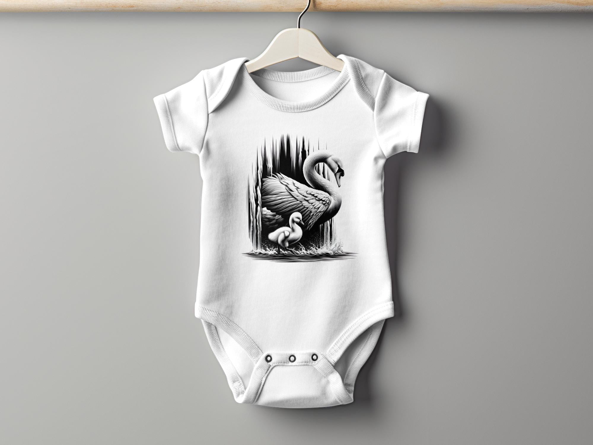 Swan & Cygnet- Black White Toddler Bodysuit Realistic Family Talisman Unisex Tee Graphic Design