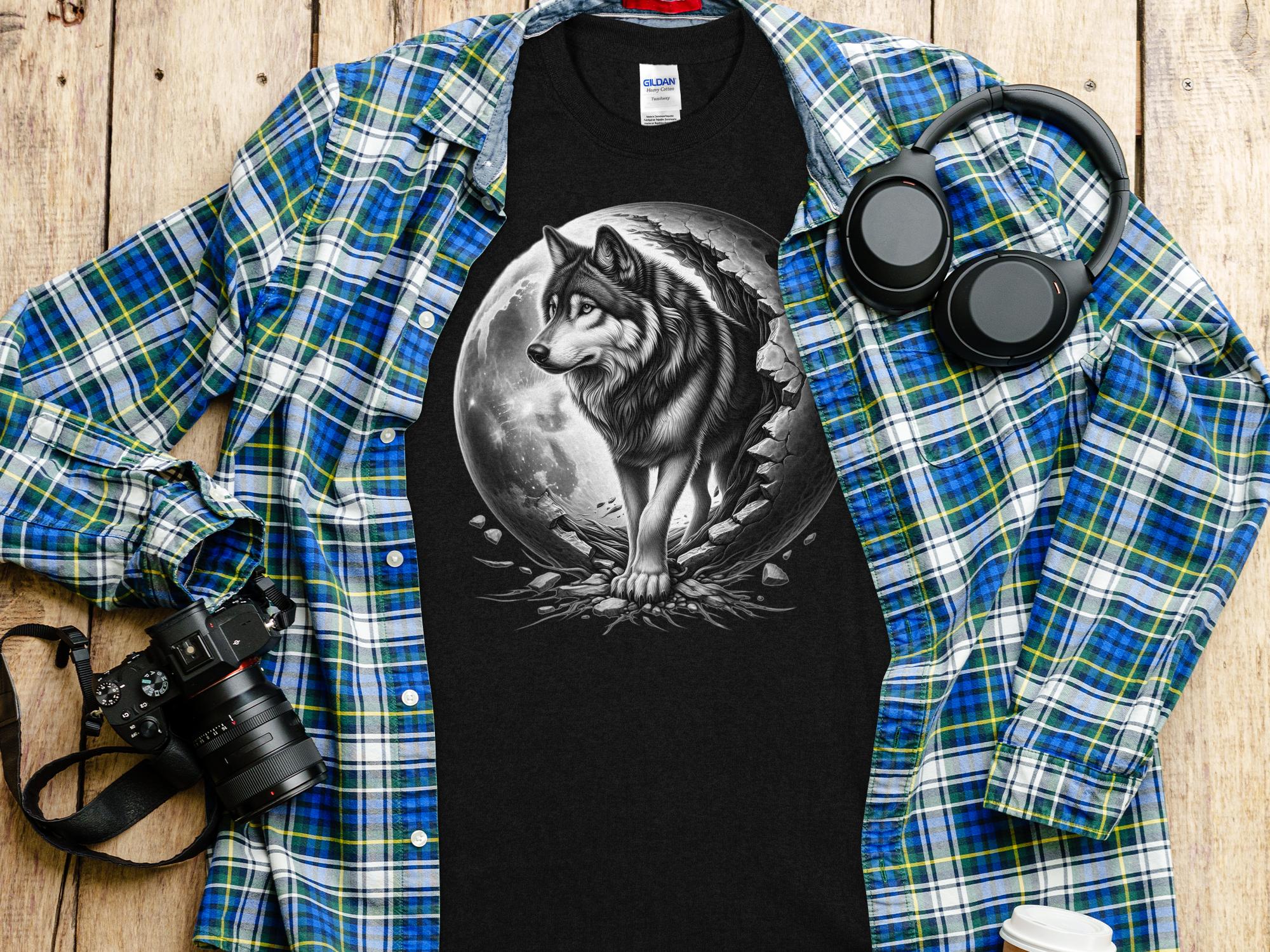 Moon Wolf - Coloured Gildan T-Shirt Realistic Animal Talisman Unisex Mythology Tee Graphic Design