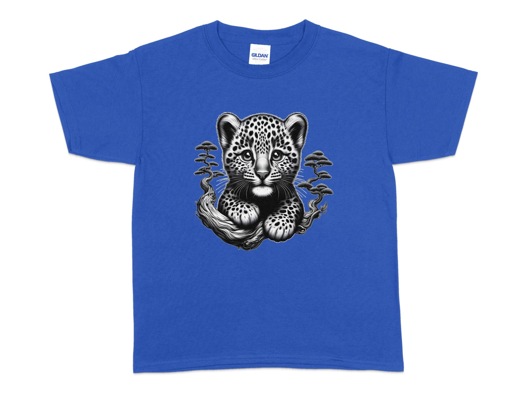 Leopard Bonsai - Coloured Gildan Kids T-Shirt Realistic Animal Talisman Unisex Cute Tee Graphic Design