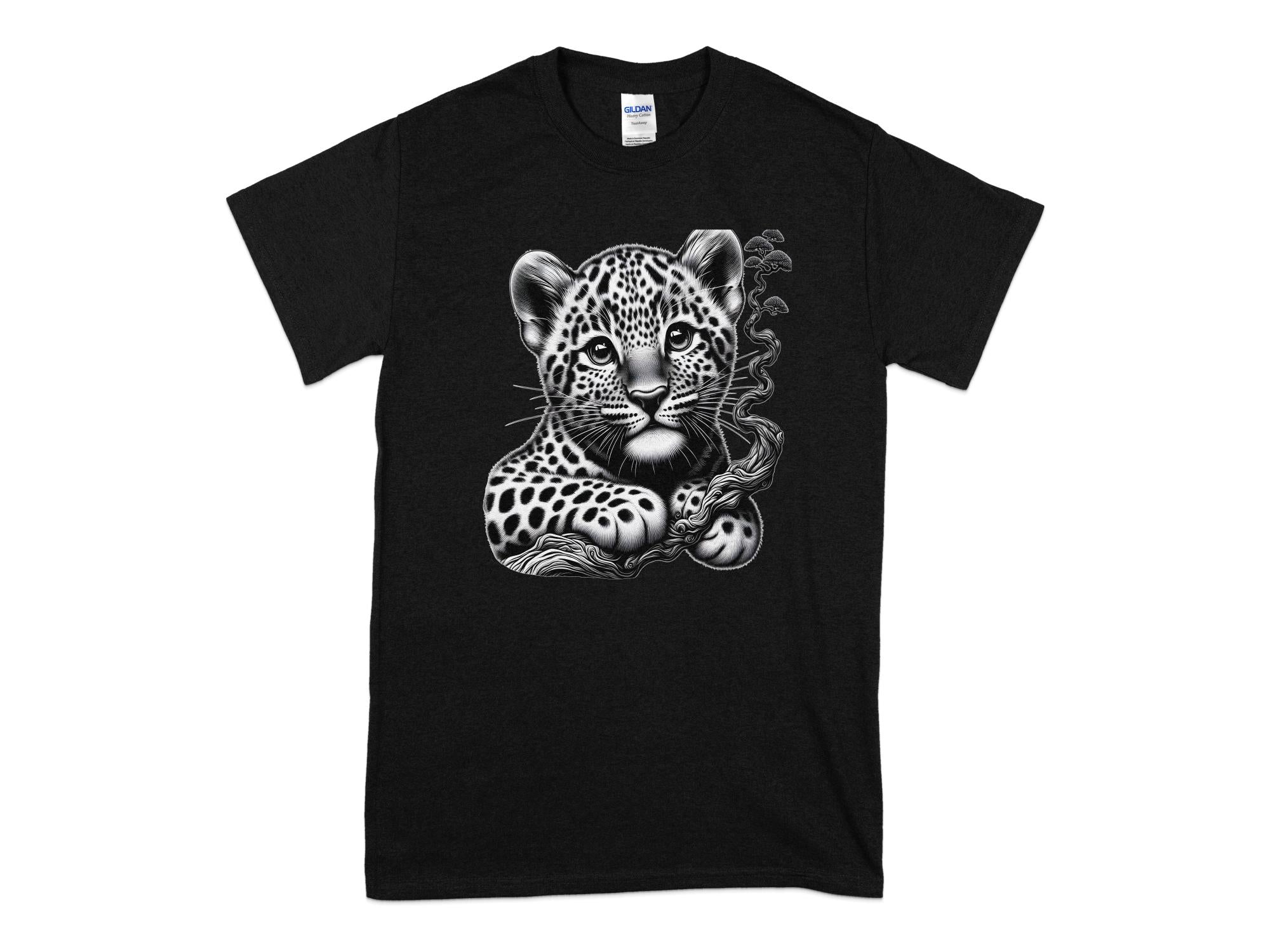 Leopard Bonsai - Coloured Gildan T-Shirt Realistic Animal Talisman Unisex Cute Tee Graphic Design