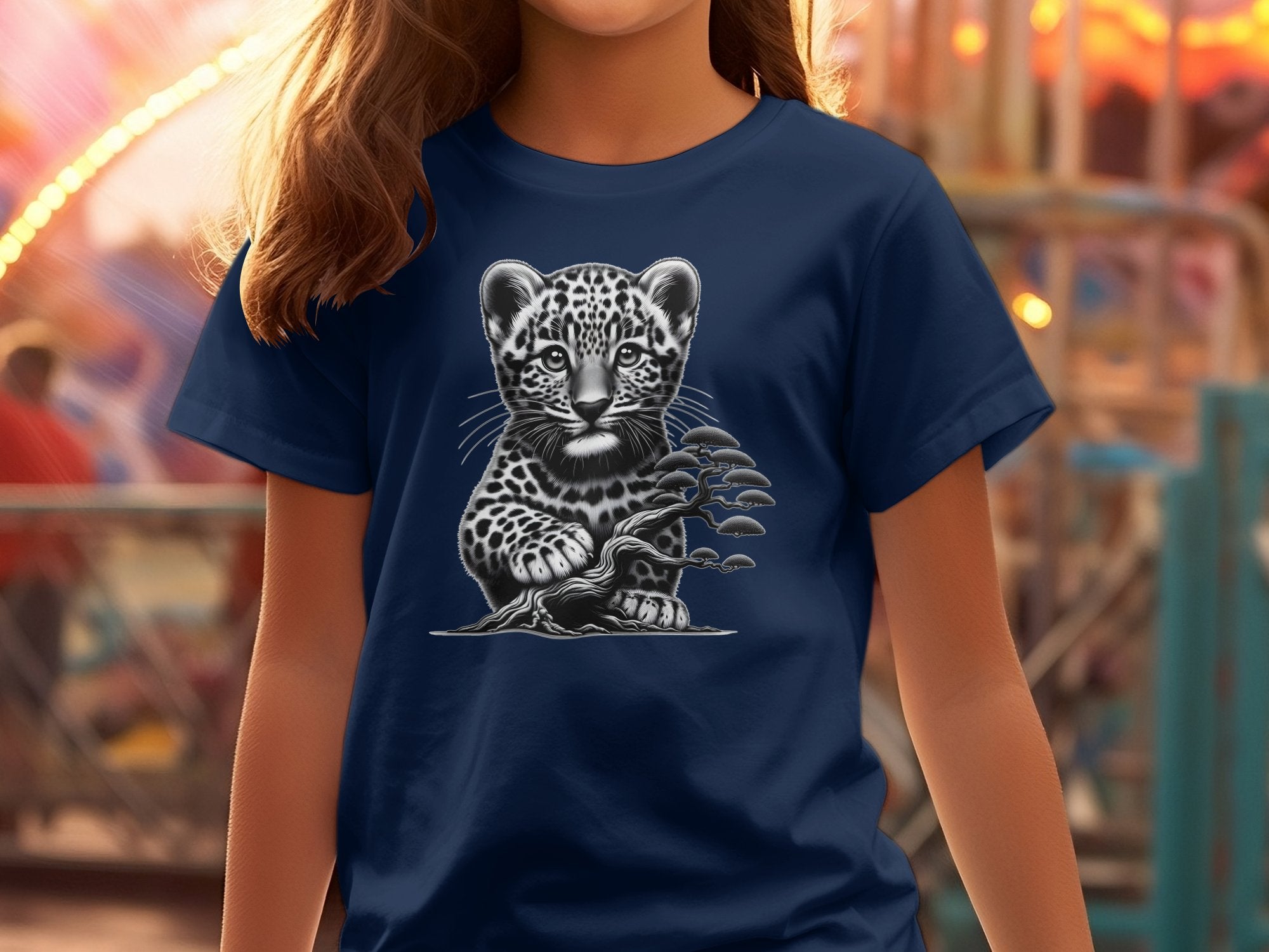 Leopard Bonsai - Coloured Gildan Kids T-Shirt Realistic Animal Talisman Unisex Cute Tee Graphic Design