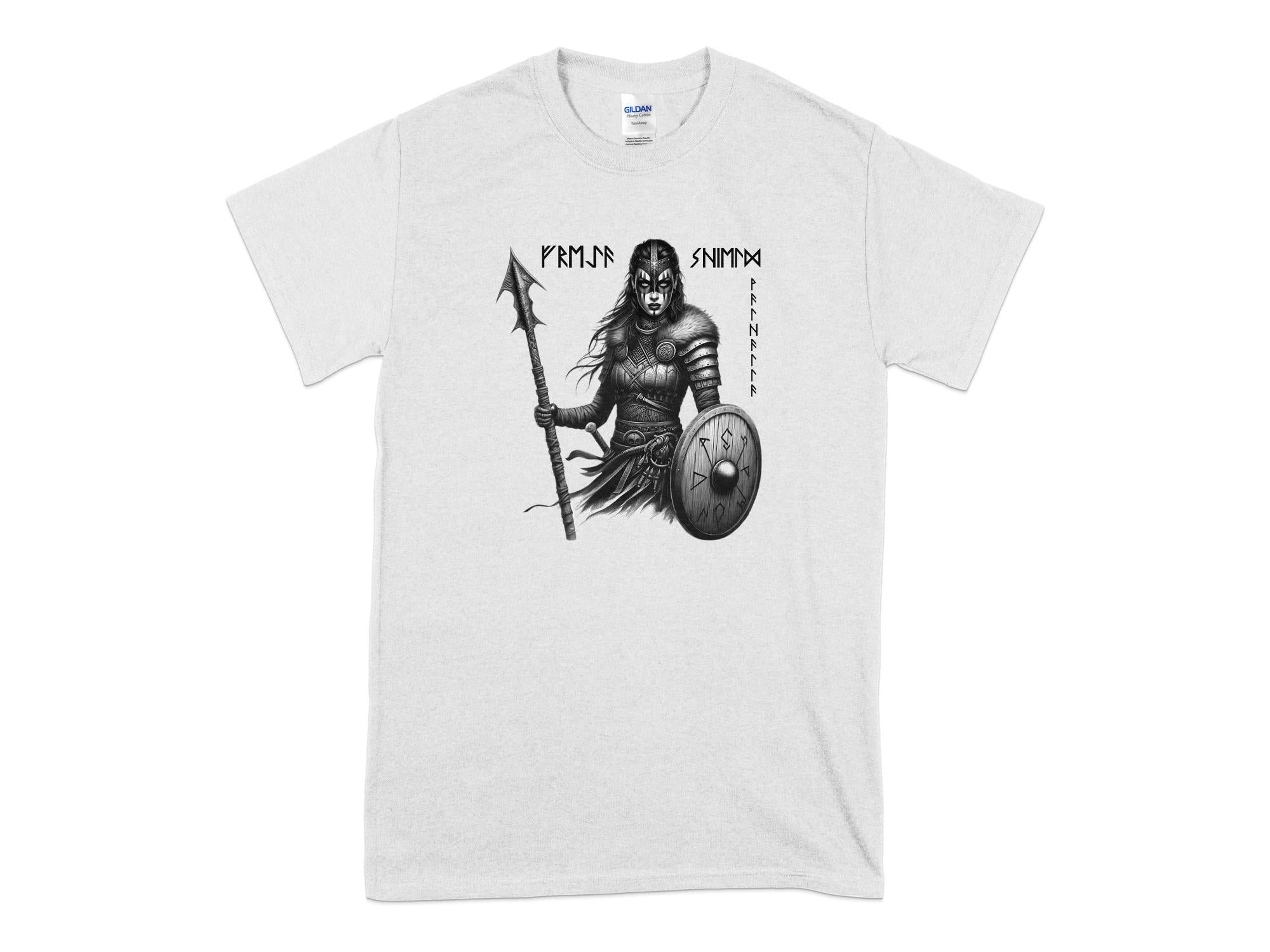 Viking Shield Maiden - Coloured Gildan T Shirt Realistic Norse Talisman Men Women Unisex Valhalla Tee Graphic Design