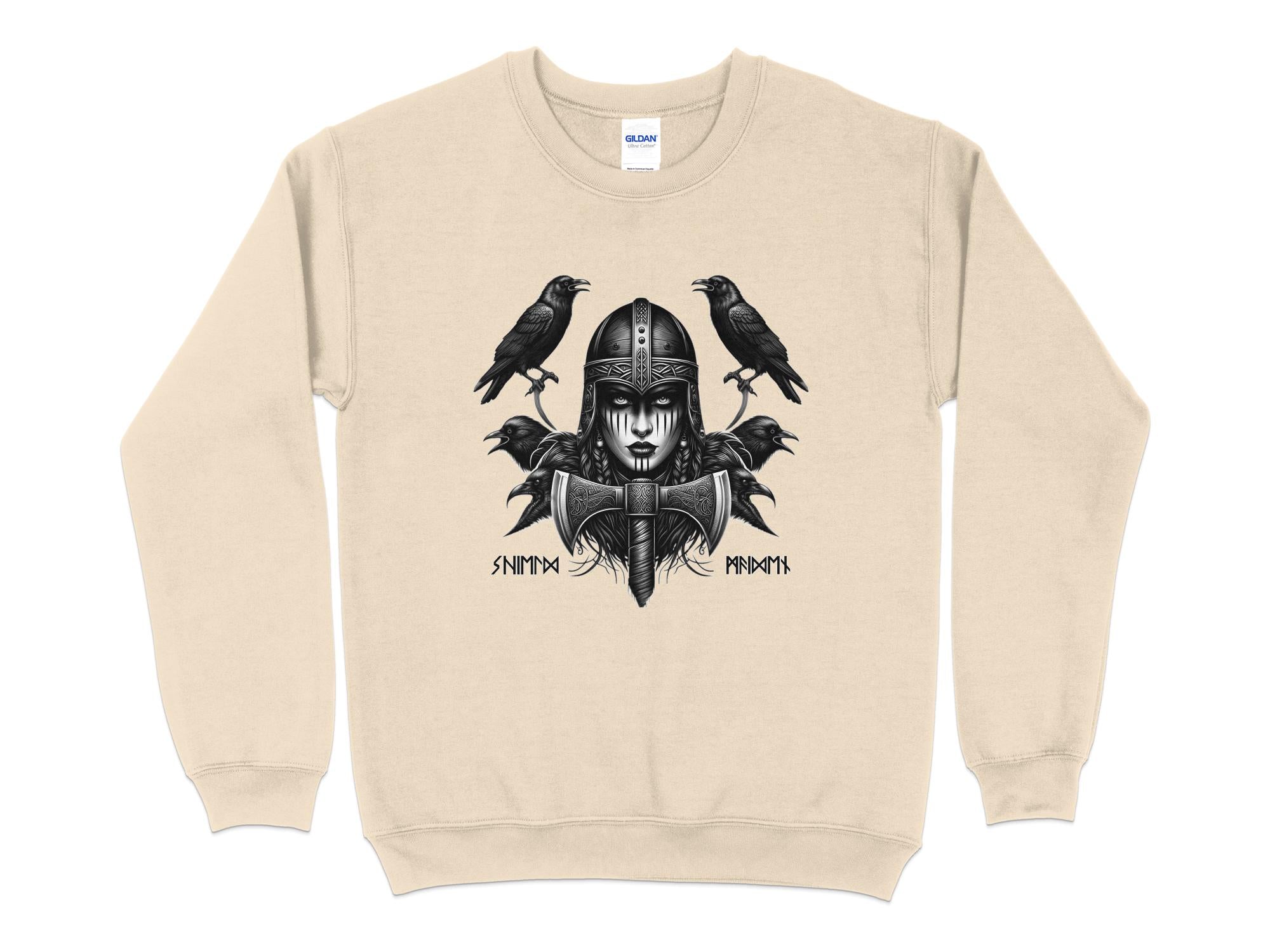 Viking Shield Maiden - Coloured Gildan Sweatshirt Realistic Norse Talisman Men Women Unisex Valhalla Tee Graphic Design