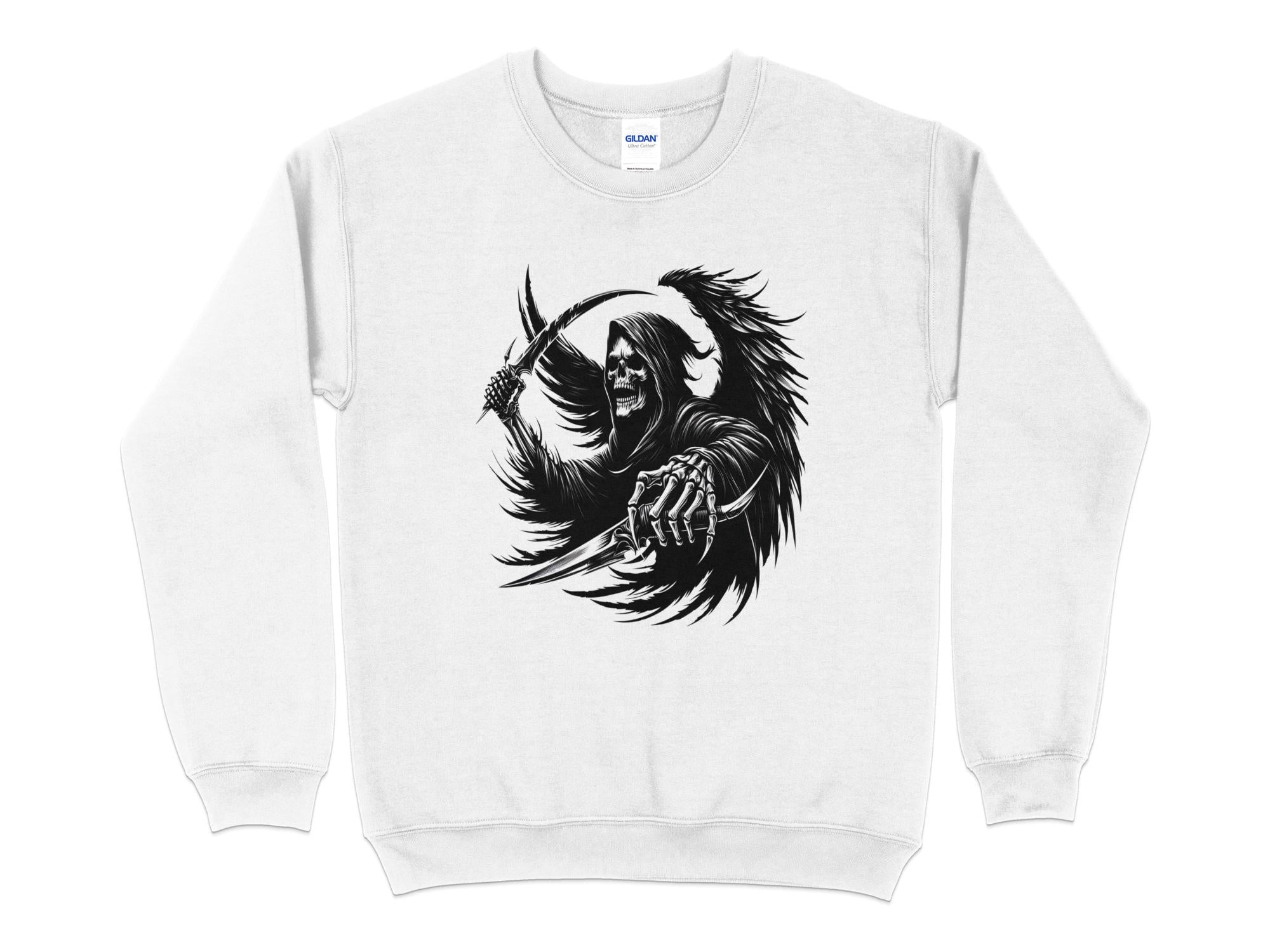 Grim Reaper - Black White Gildan Sweatshirt Commemorative Talisman Unisex Tee Graphic Design