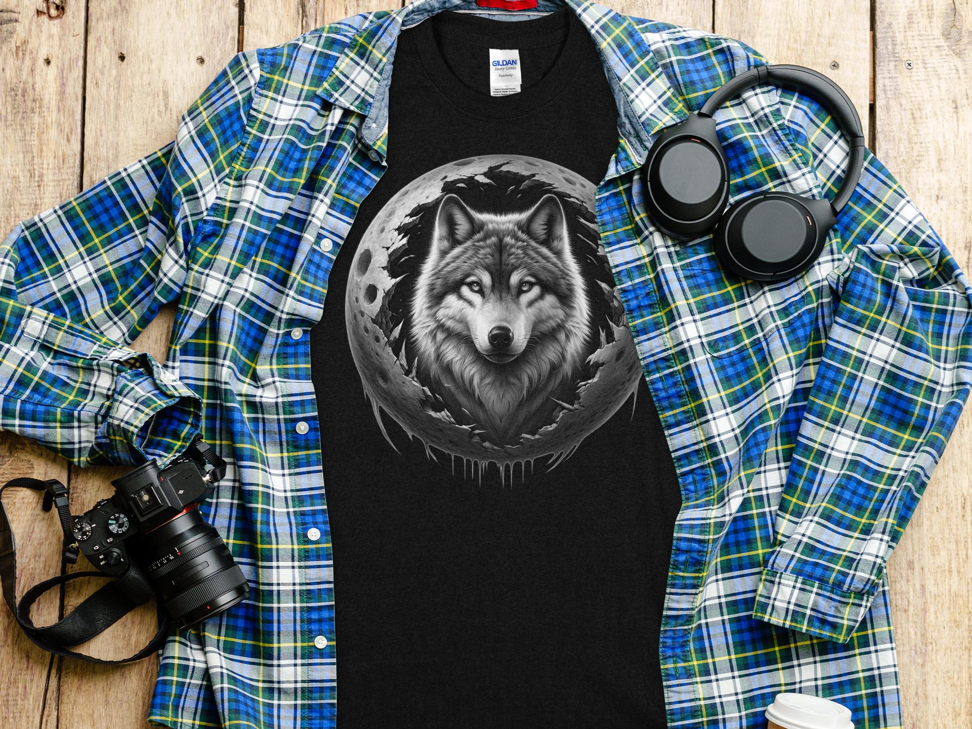 Moon Wolf - Coloured Gildan T-Shirt Realistic Animal Talisman Unisex Mythology Tee Graphic Design