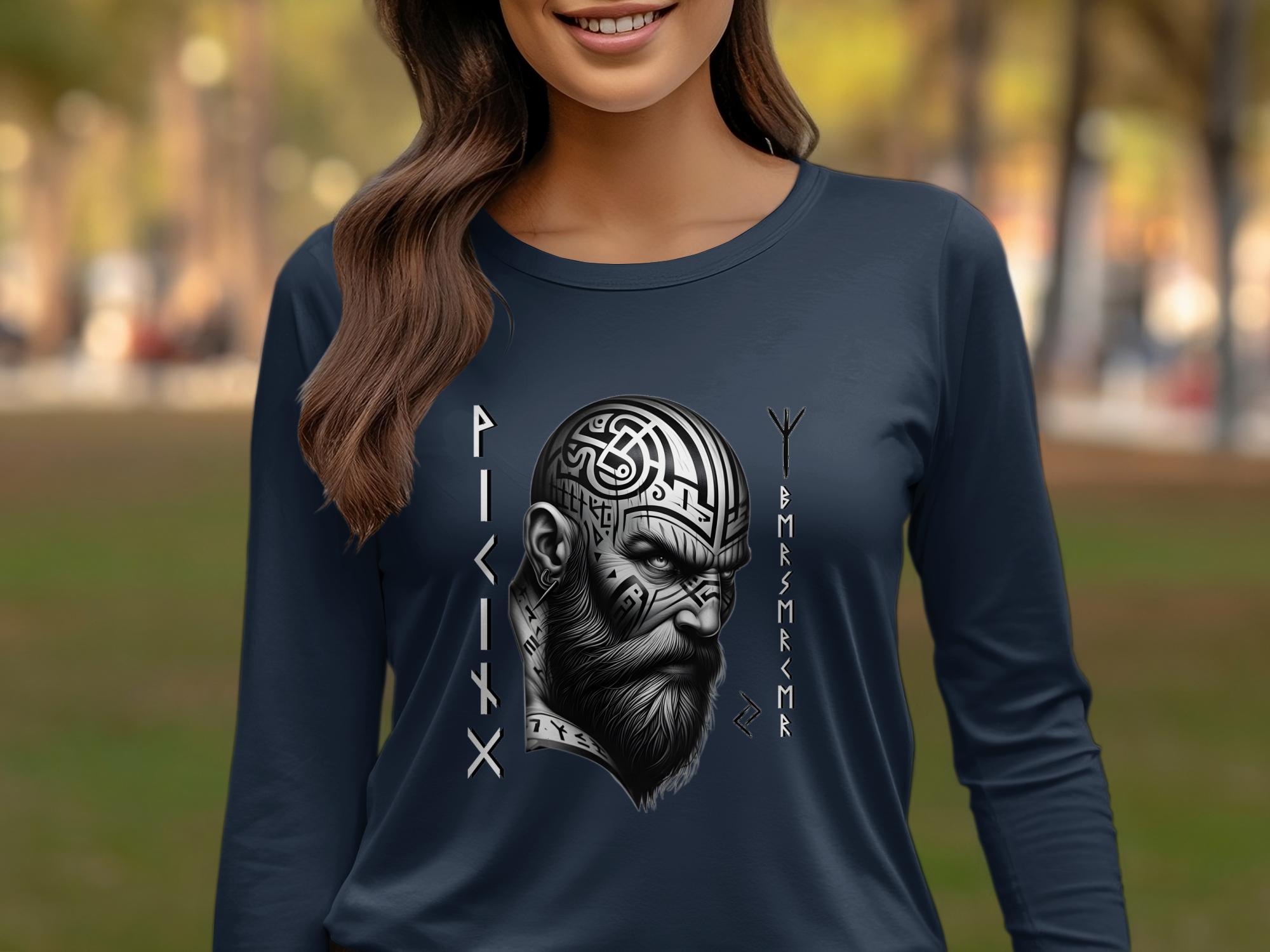 Viking Focus - Coloured Gildan Long Sleeve Realistic Norse Talisman Men Women Unisex Valhalla Tee Graphic Design