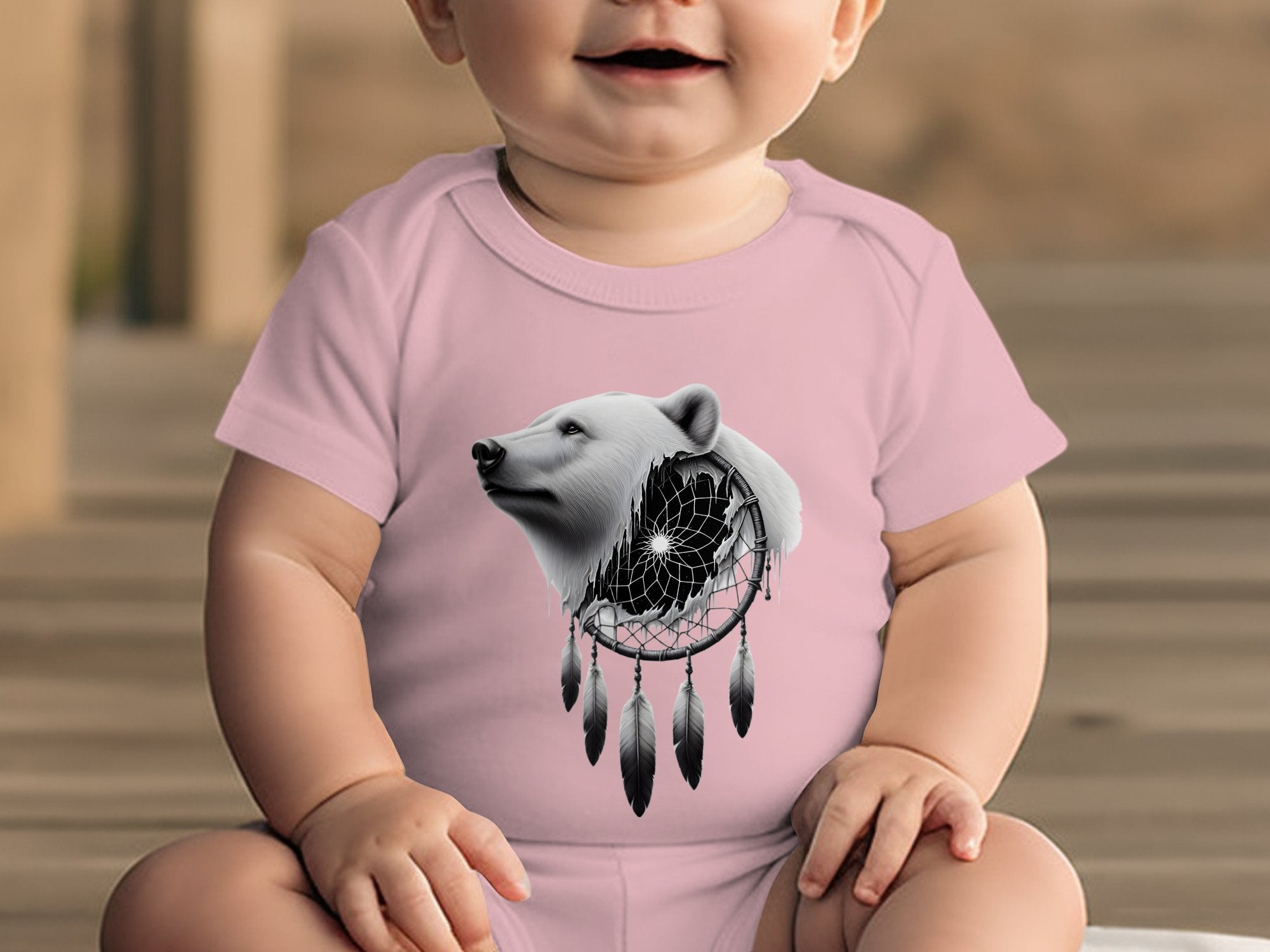 Dreamcatcher Bear - Coloured Toddler Bodysuit Realistic Native American Talisman Unisex Mythology Tee Graphic Design