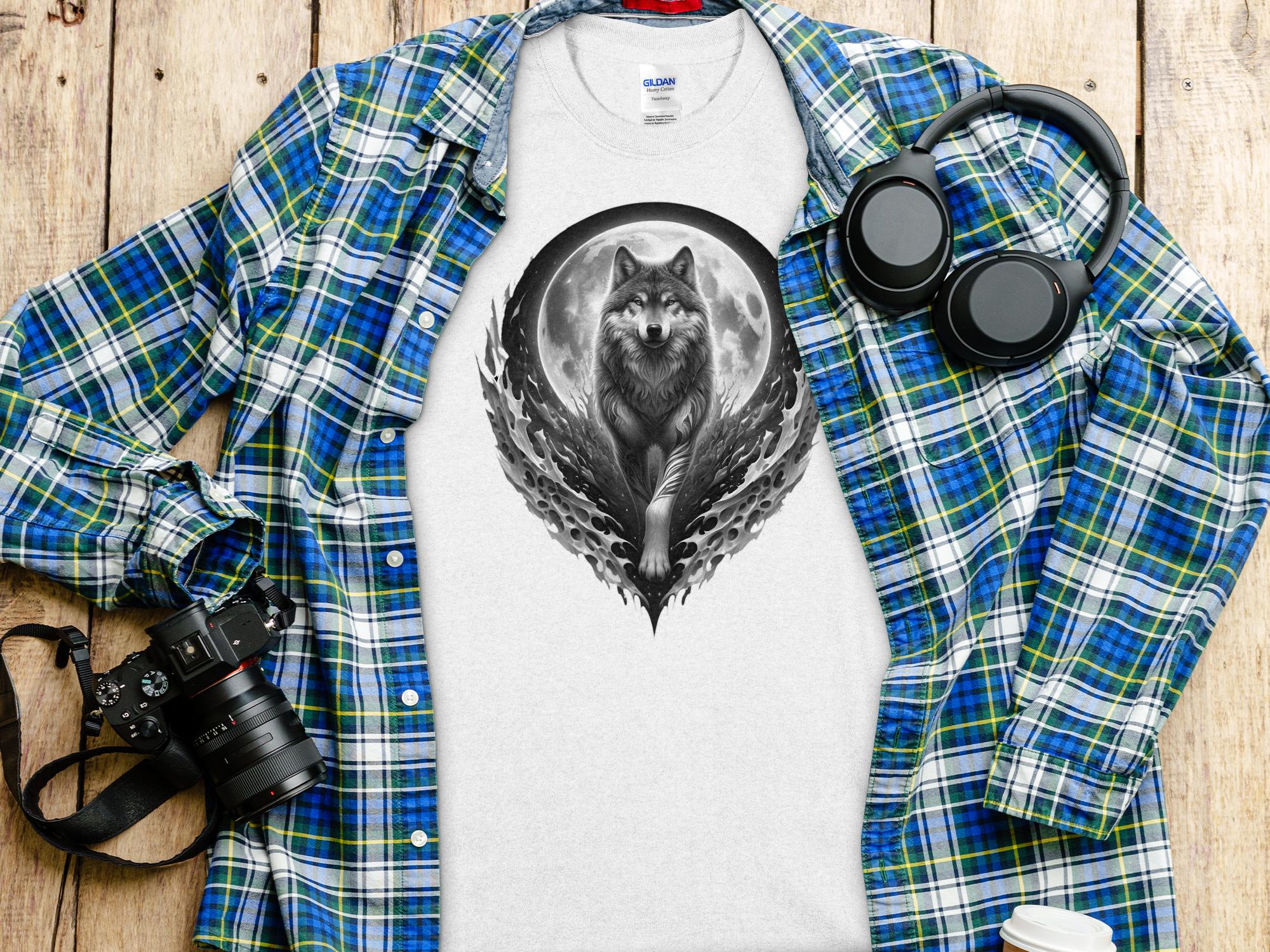 Moon Wolf - Coloured Gildan T-Shirt Realistic Animal Talisman Unisex Mythology Tee Graphic Design