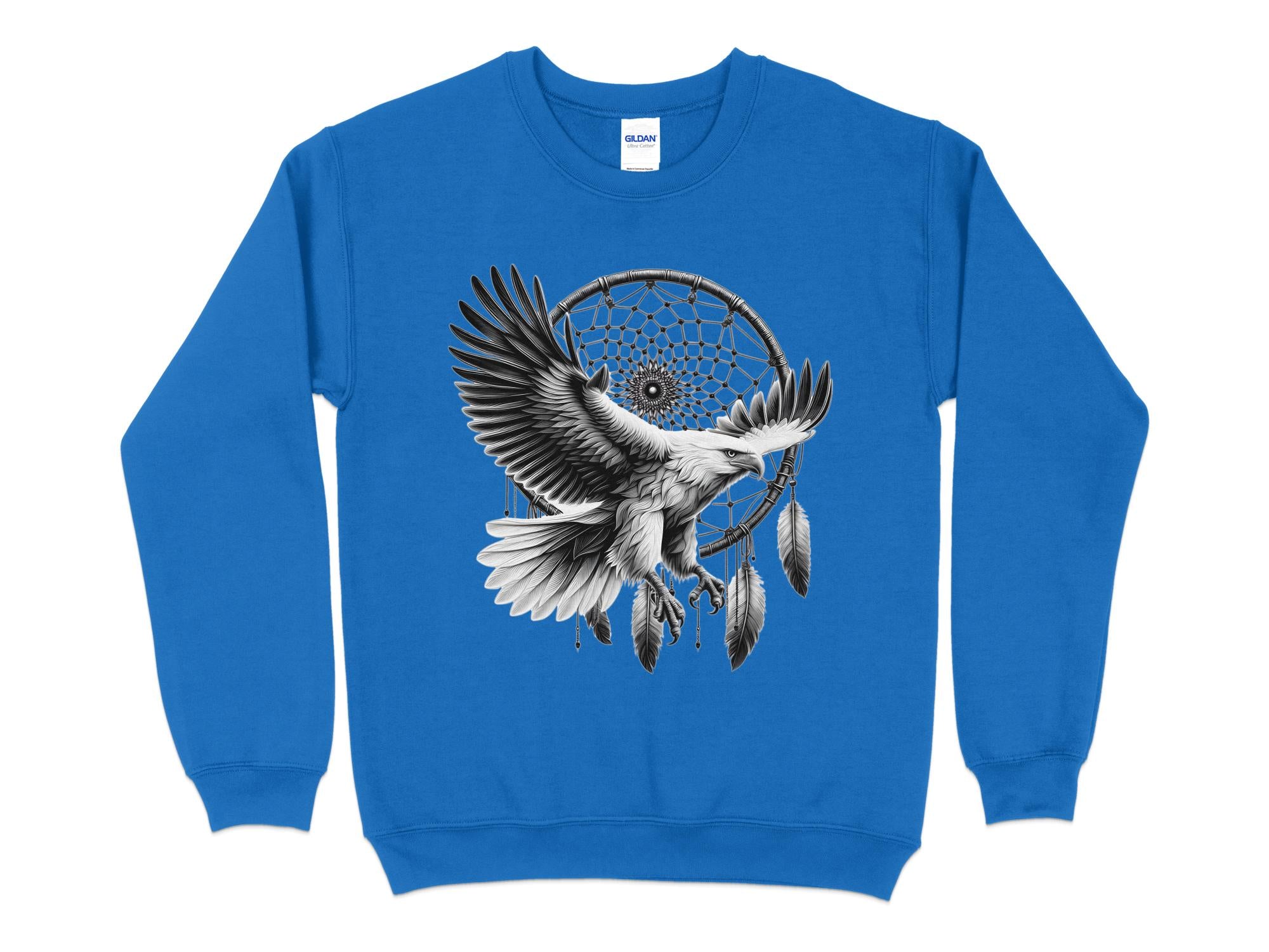 Dreamcatcher Eagle - Coloured Gildan Sweatshirt Realistic Native American Talisman Unisex Mythology Tee Graphic Design