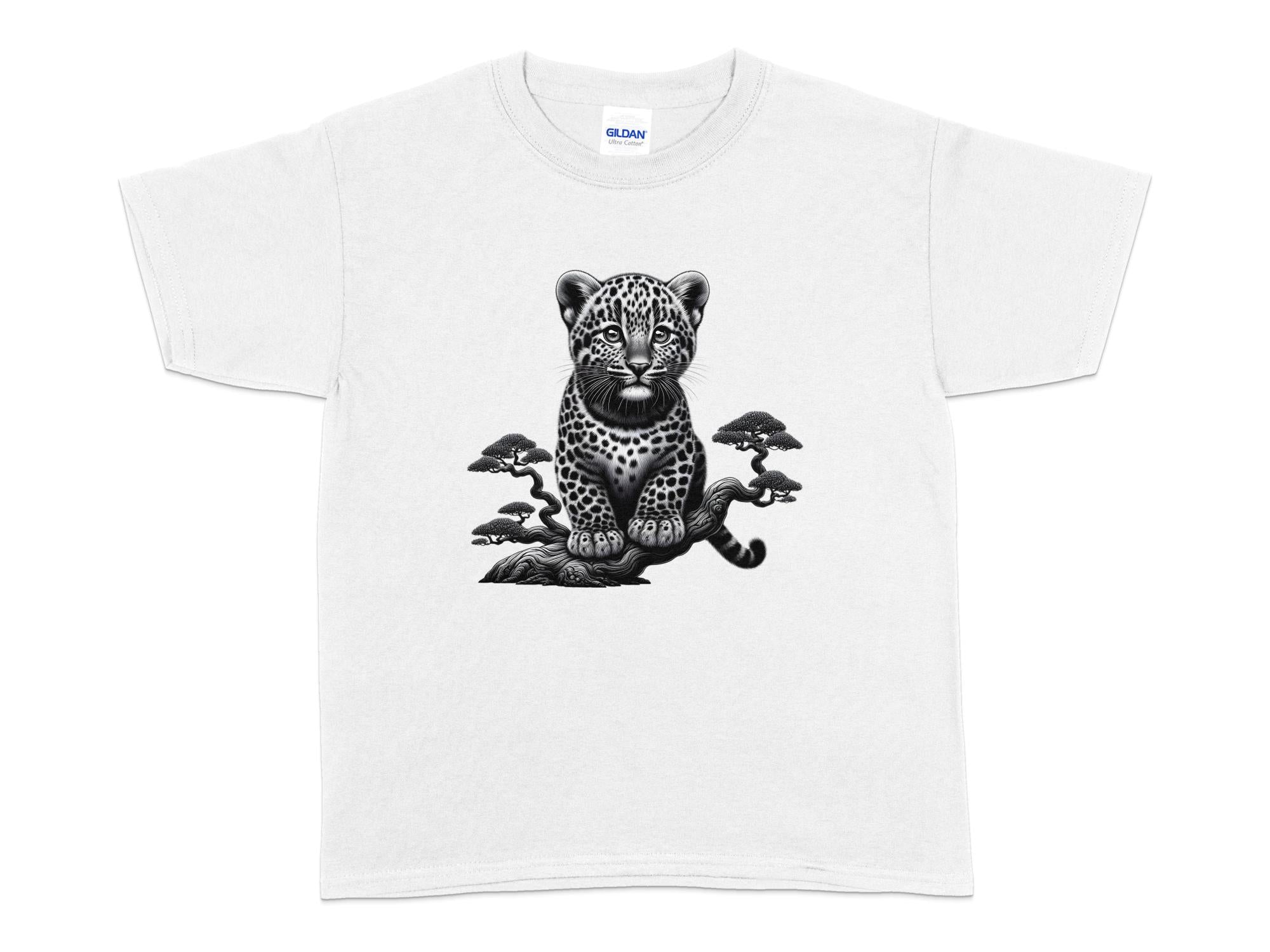 Leopard Bonsai - Coloured Gildan Kids T-Shirt Realistic Animal Talisman Unisex Cute Tee Graphic Design