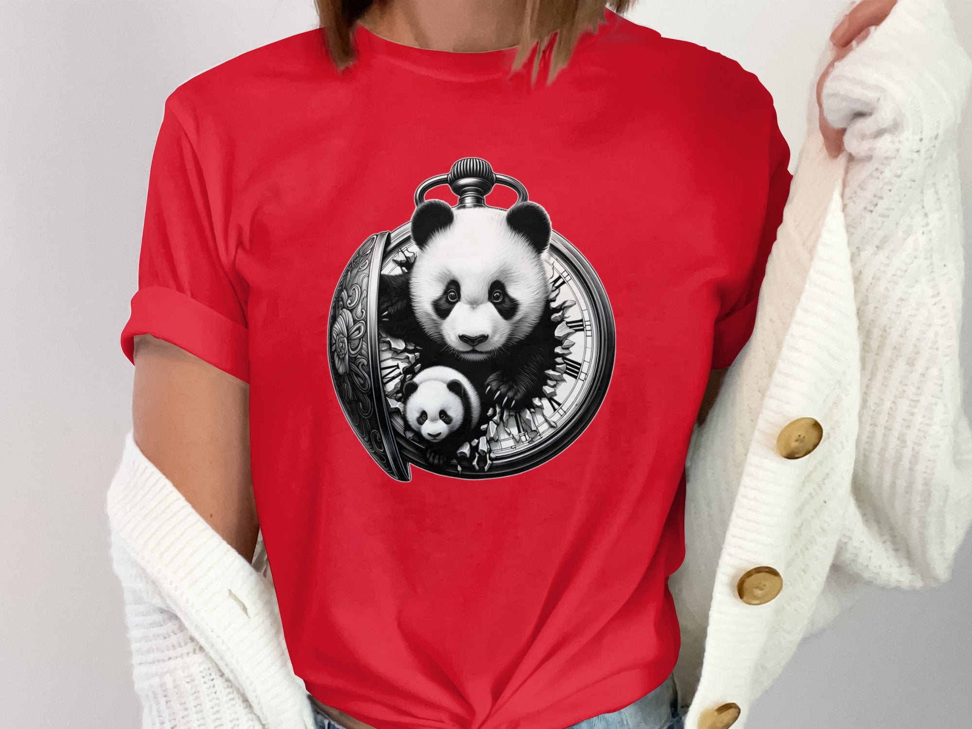 Panda - Coloured Gildan T-Shirt Realistic Animal Talisman Unisex Cute Tee Graphic Design