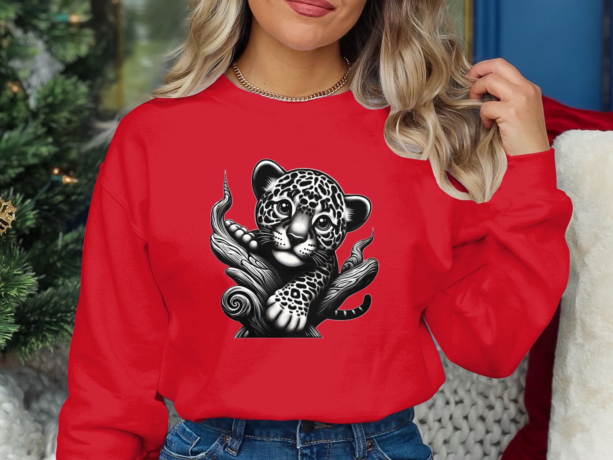 Leopard Bonsai - Coloured Gildan Sweatshirt Realistic Animal Talisman Unisex Cute Tee Graphic Design