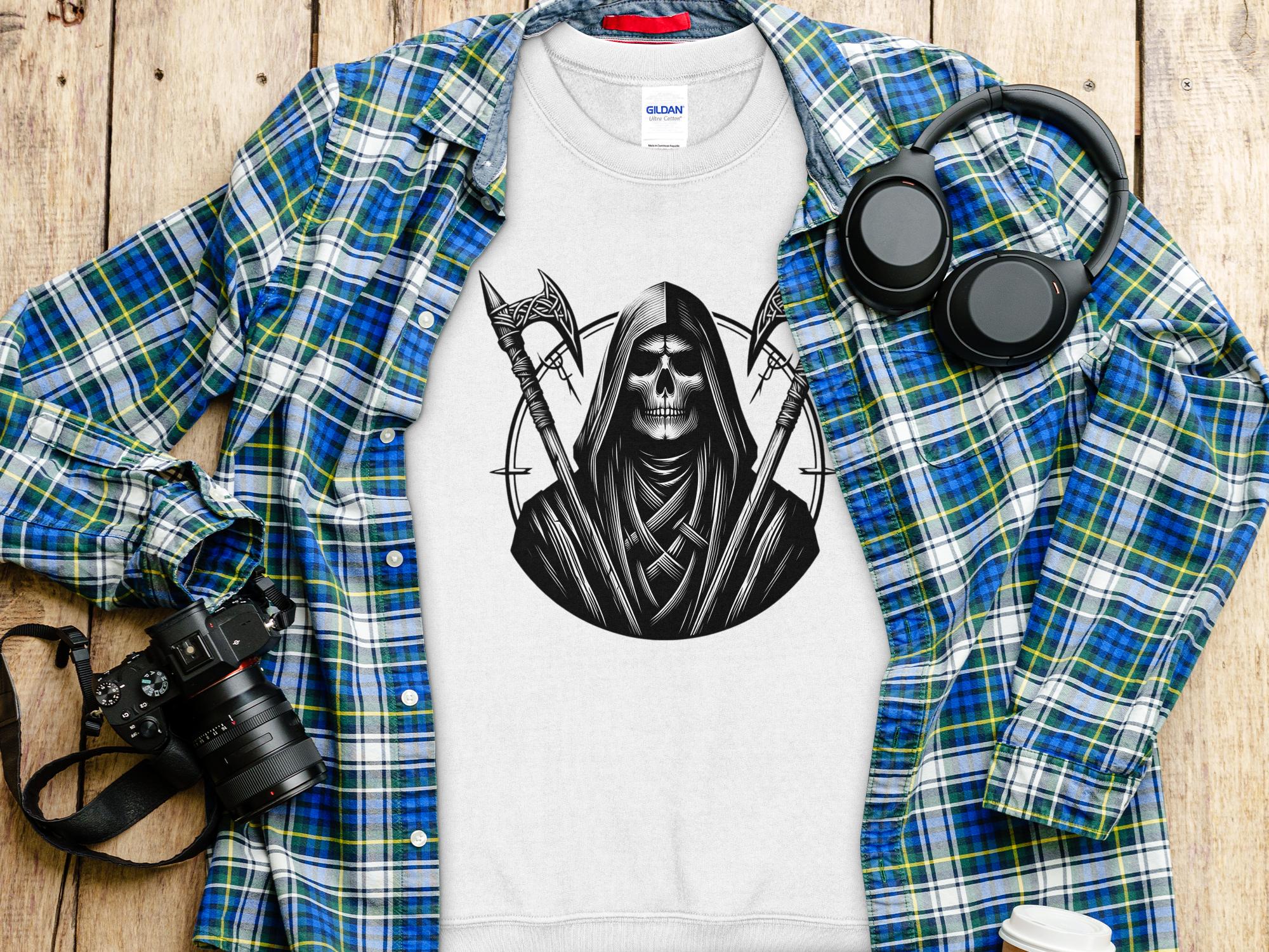 Grim Reaper - Black White Gildan Sweatshirt Commemorative Talisman Unisex Tee Graphic Design