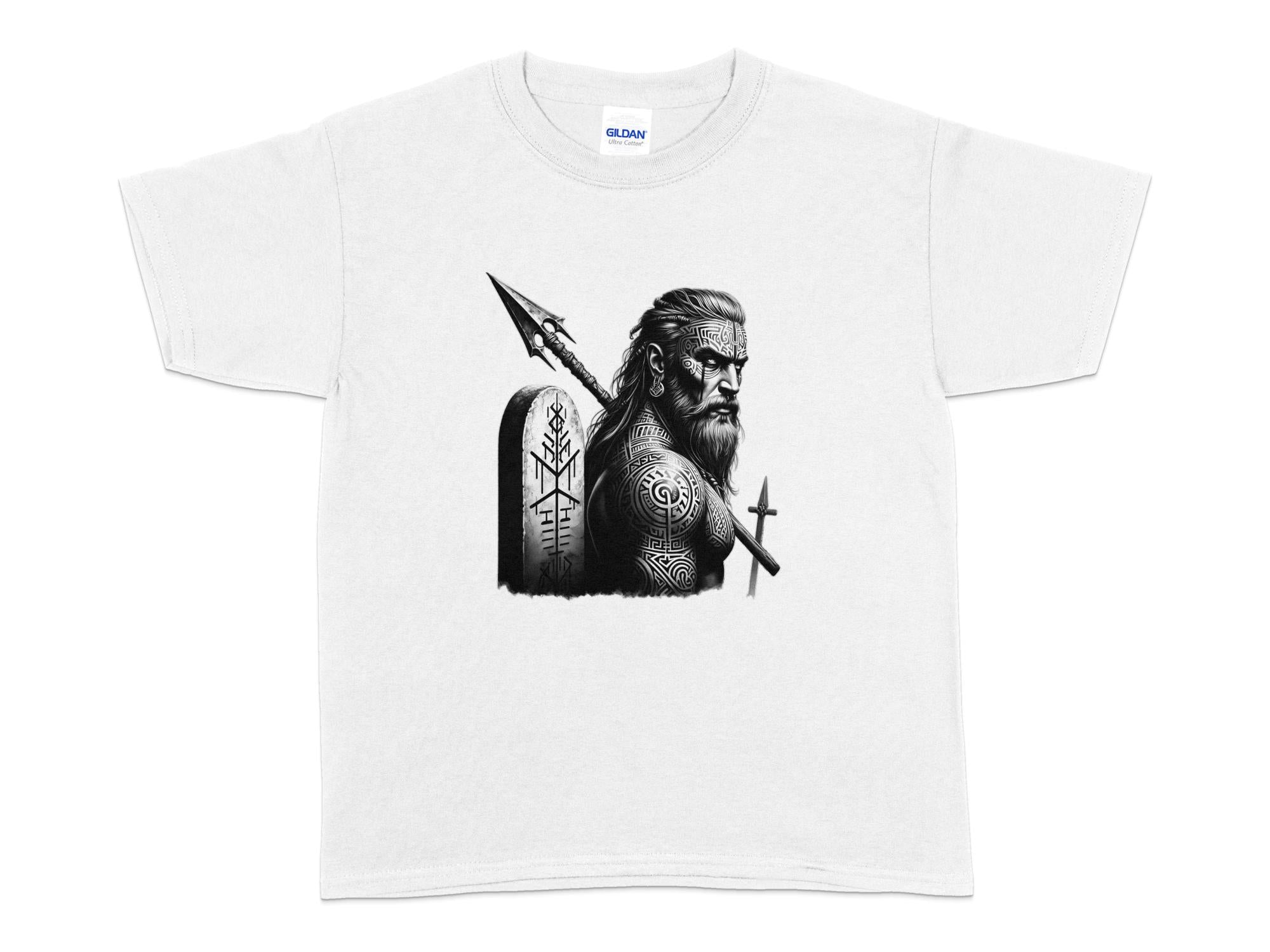 Viking Heroism - Coloured Gildan Kids T-Shirt Realistic Norse Talisman Unisex Valhalla Tee Graphic Design