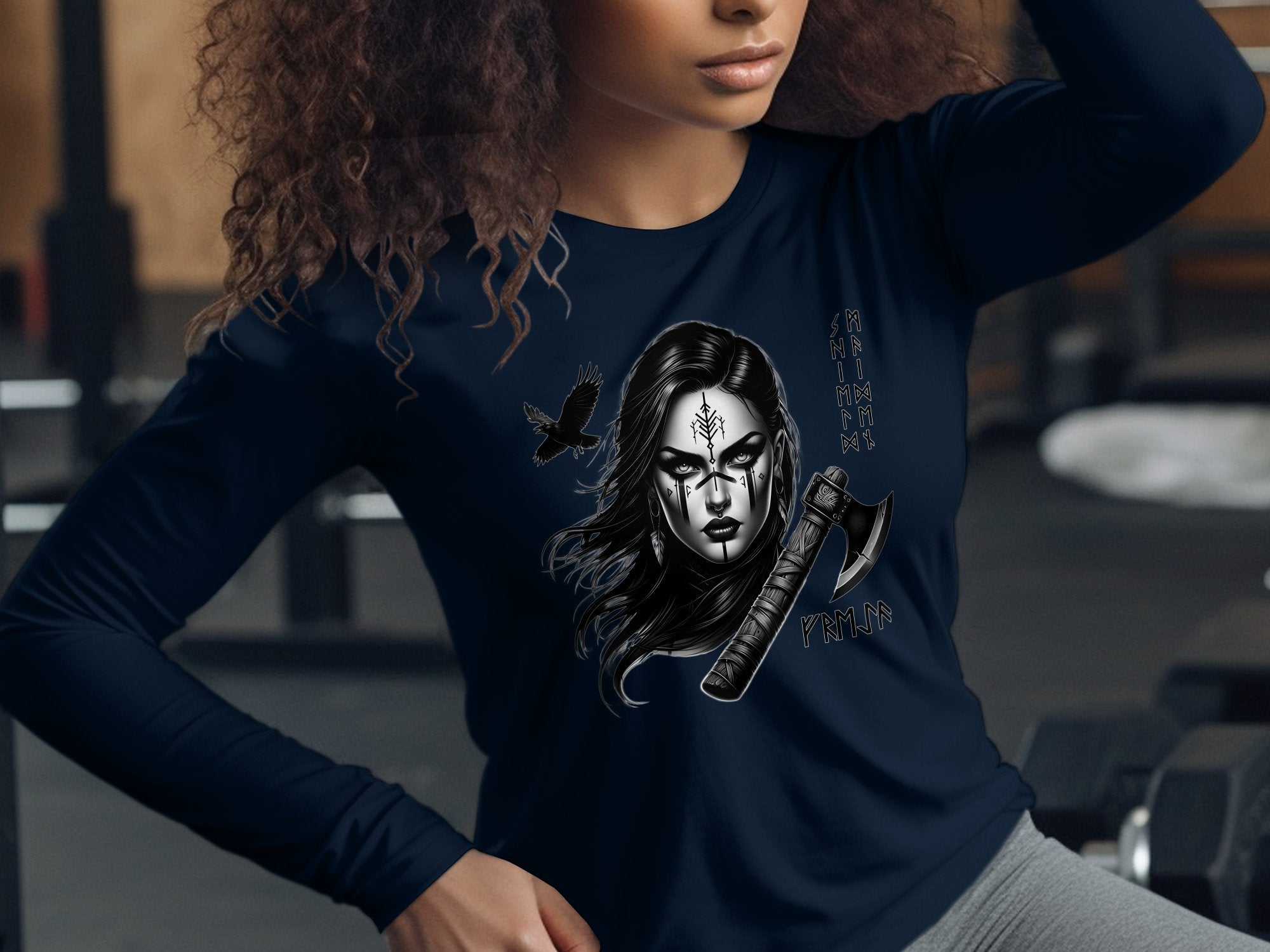 Viking Shield Maiden - Coloured Gildan Long Sleeve Realistic Norse Talisman Men Women Unisex Valhalla Tee Graphic Design