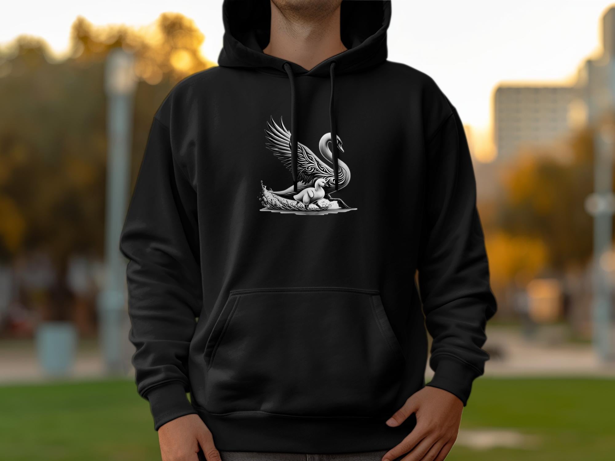 Swan & Cygnet- Black White Gildan Hoodie Realistic Family Talisman Unisex Tee Graphic Design