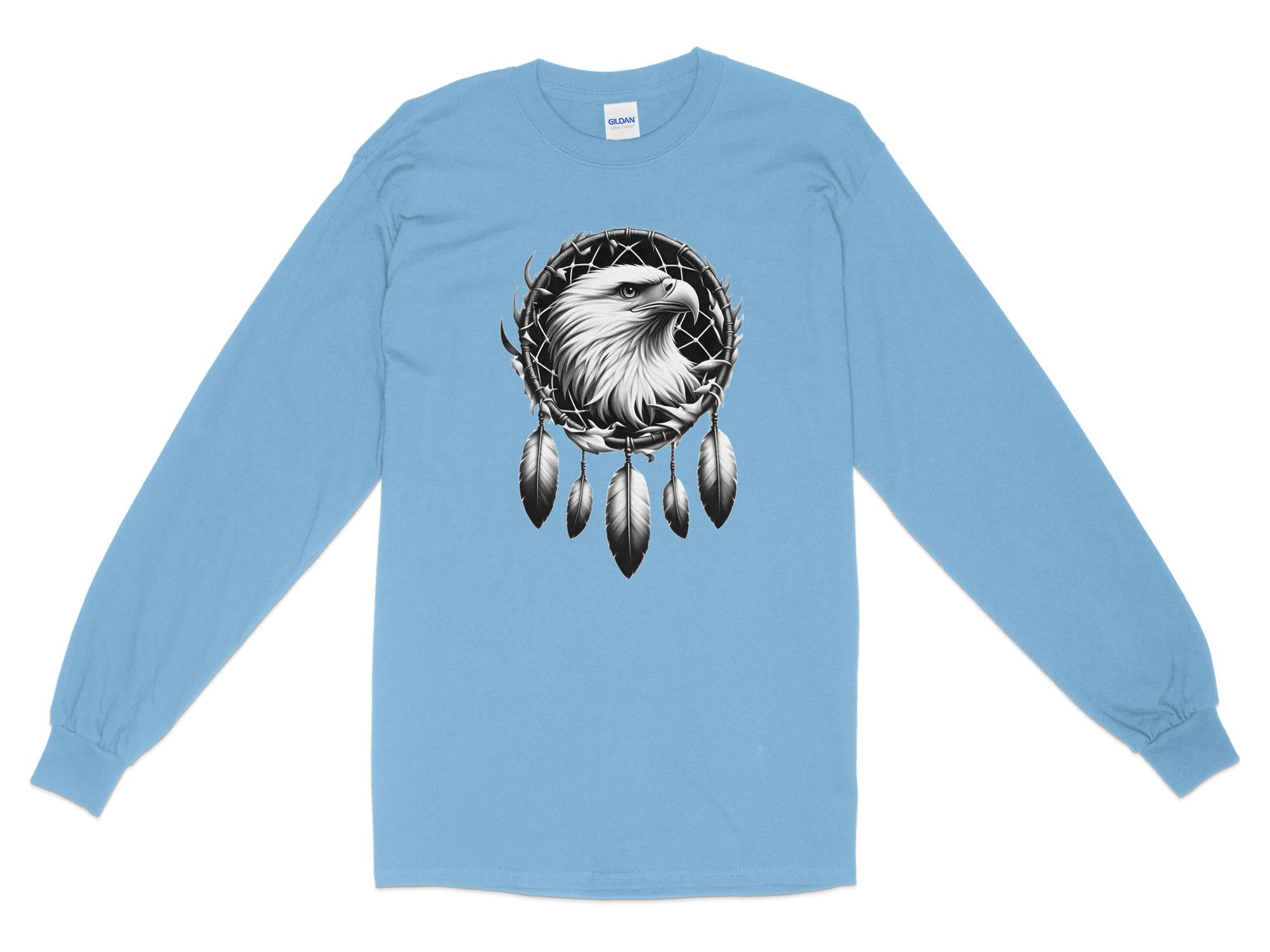 Dreamcatcher Eagle - Coloured Gildan Long Sleeve Realistic Native American Talisman Unisex Mythology Tee Graphic Design