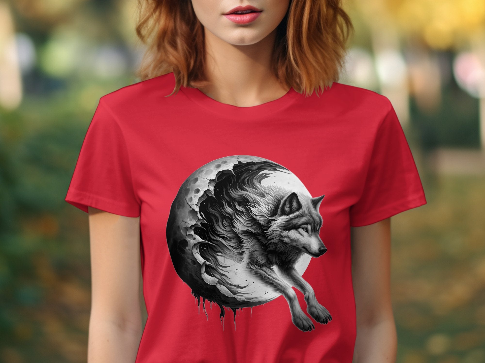 Moon Wolf - Coloured Gildan T-Shirt Realistic Animal Talisman Unisex Mythology Tee Graphic Design