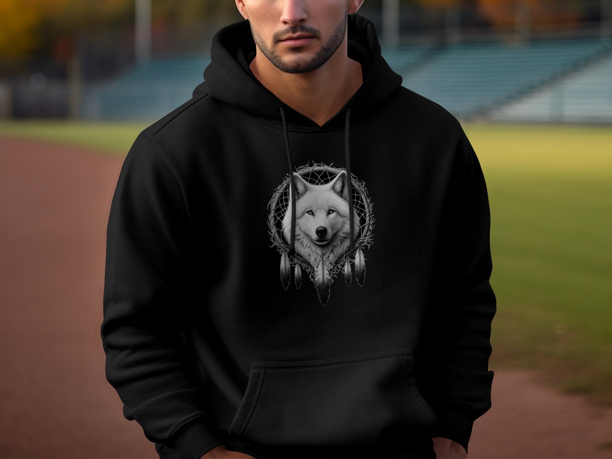 Dreamcatcher Wolf - Coloured Gildan Hoodie Realistic Native American Talisman Unisex Mythology Tee Graphic Design