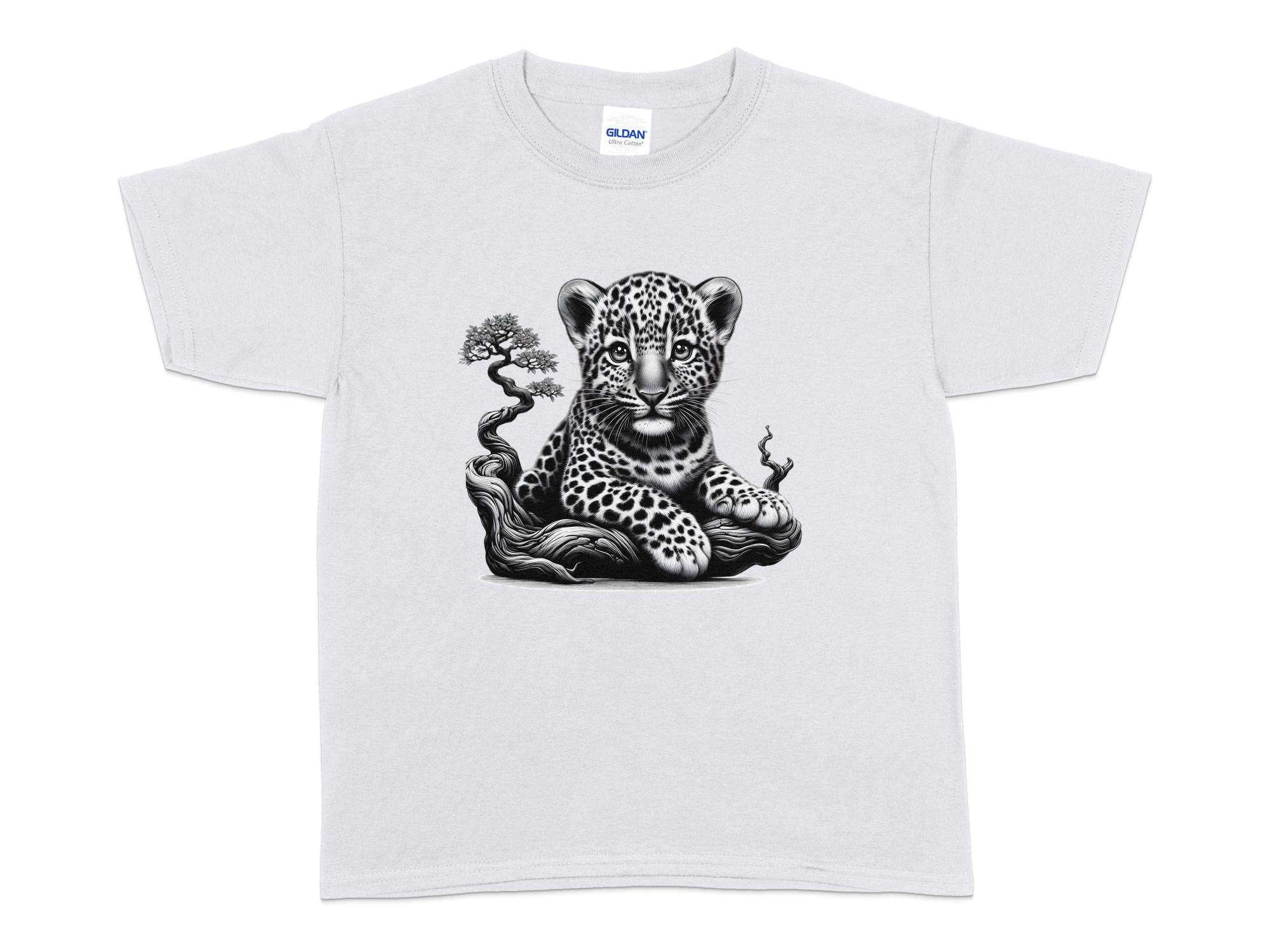 Leopard Bonsai - Coloured Gildan Kids T-Shirt Realistic Animal Talisman Unisex Cute Tee Graphic Design