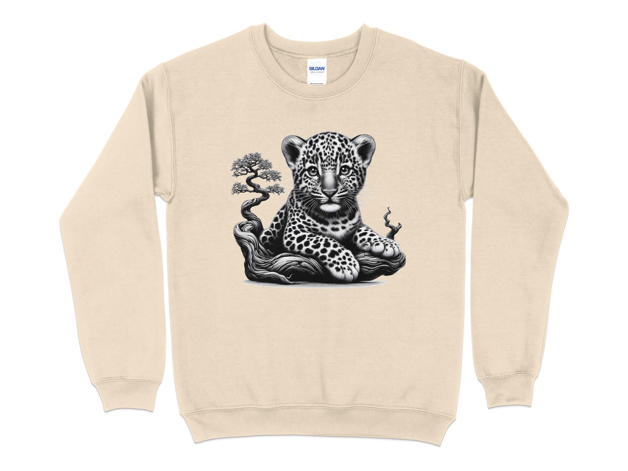 Leopard Bonsai - Coloured Gildan Sweatshirt Realistic Animal Talisman Unisex Cute Tee Graphic Design